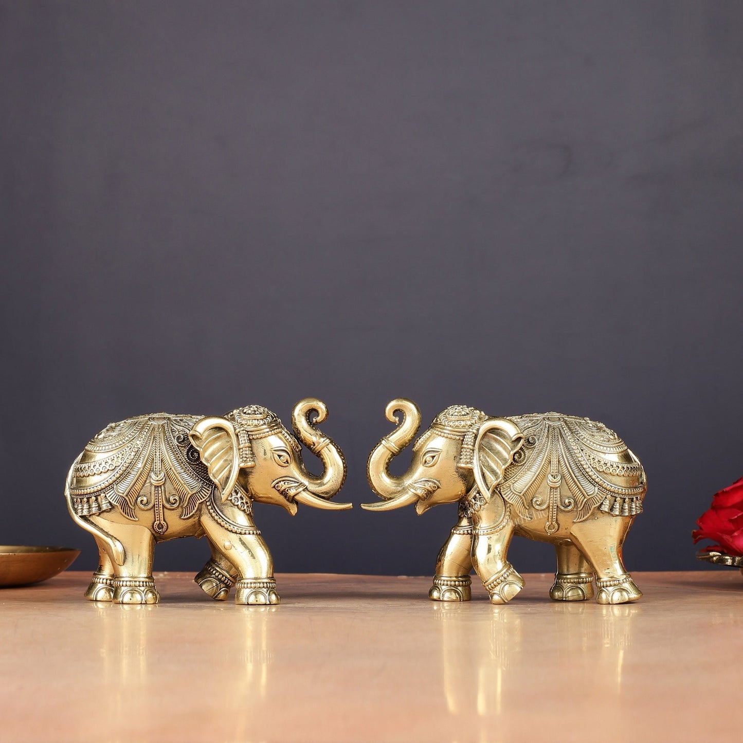 Brass Superfine Elephant Miniature pair Showpieces 4" | 100% Certified Copper & Brass - Sama Homes Idol - Brass Sculpture