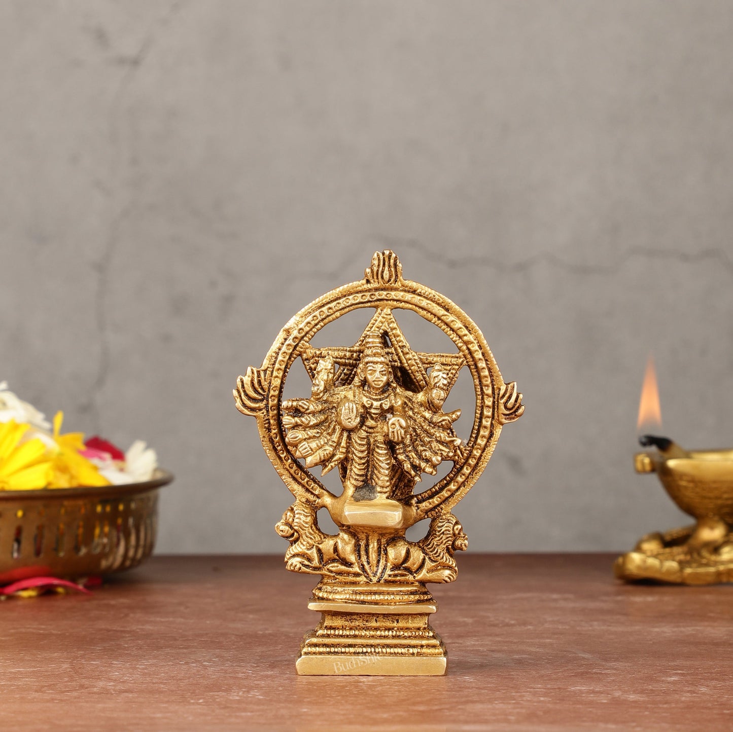 Brass Sudharashna Chakara Vishnu and Narsimha Chakrathazhwar 4" | 100% Certified Copper & Brass - Sama Homes Idol - Brass Sculpture