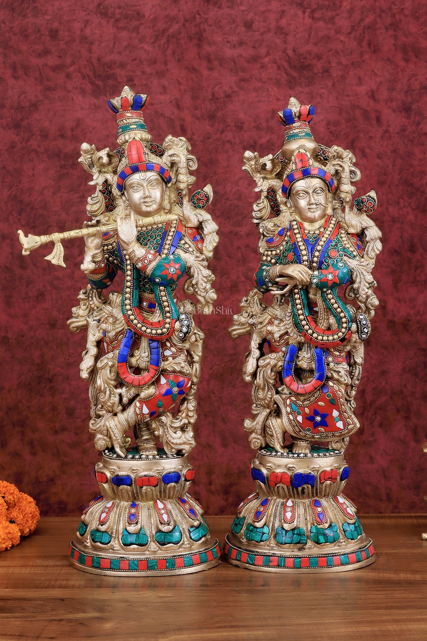 Brass Radha Krishna idols pair - 21" Height, 18 KG Pair | 100% Certified Copper & Brass - Sama Homes Idol - Brass Sculpture
