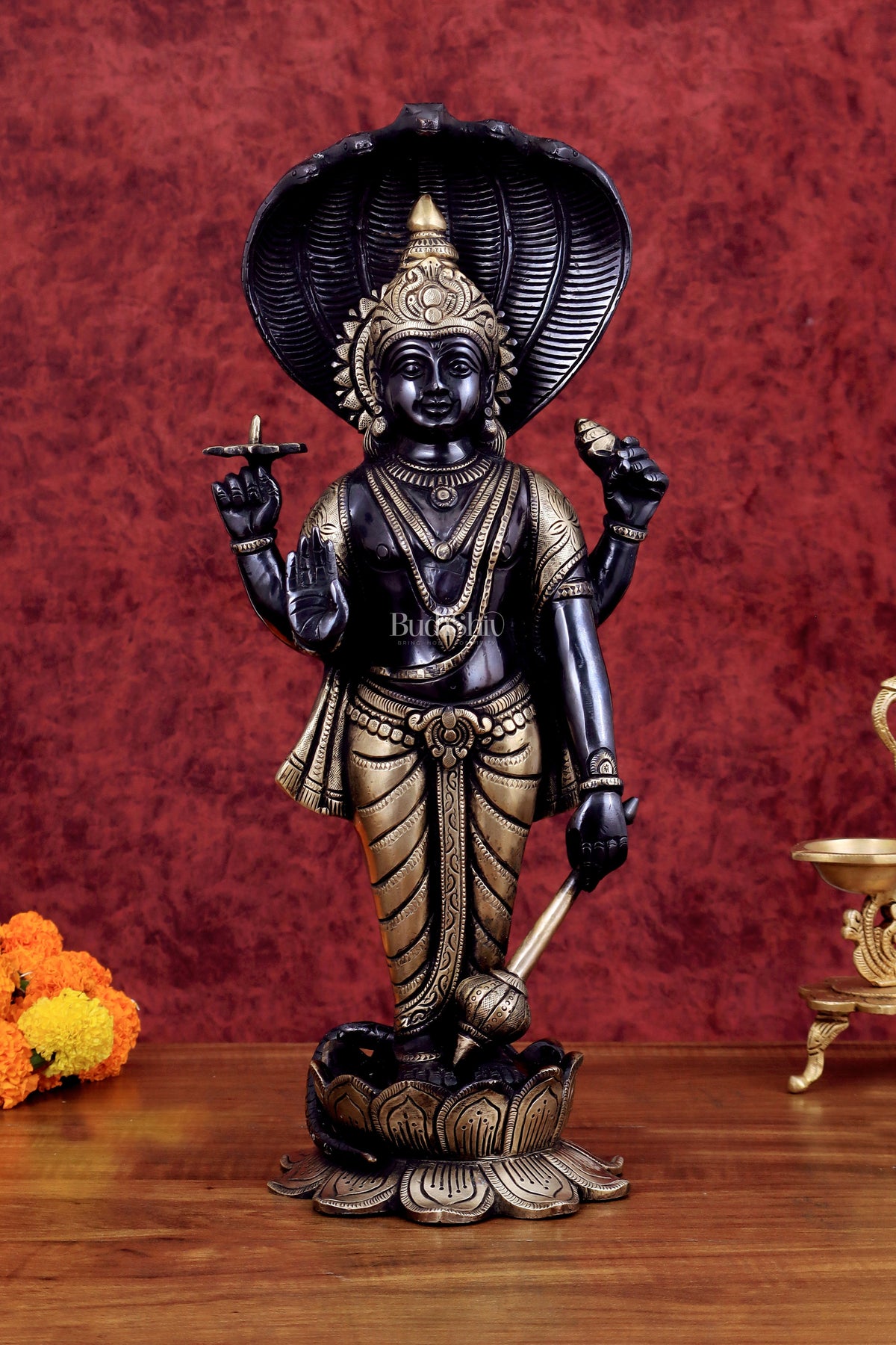 Brass Vishnu with sheshanaag standing statue 17 inch - Sama Homes Idol - Brass Sculpture