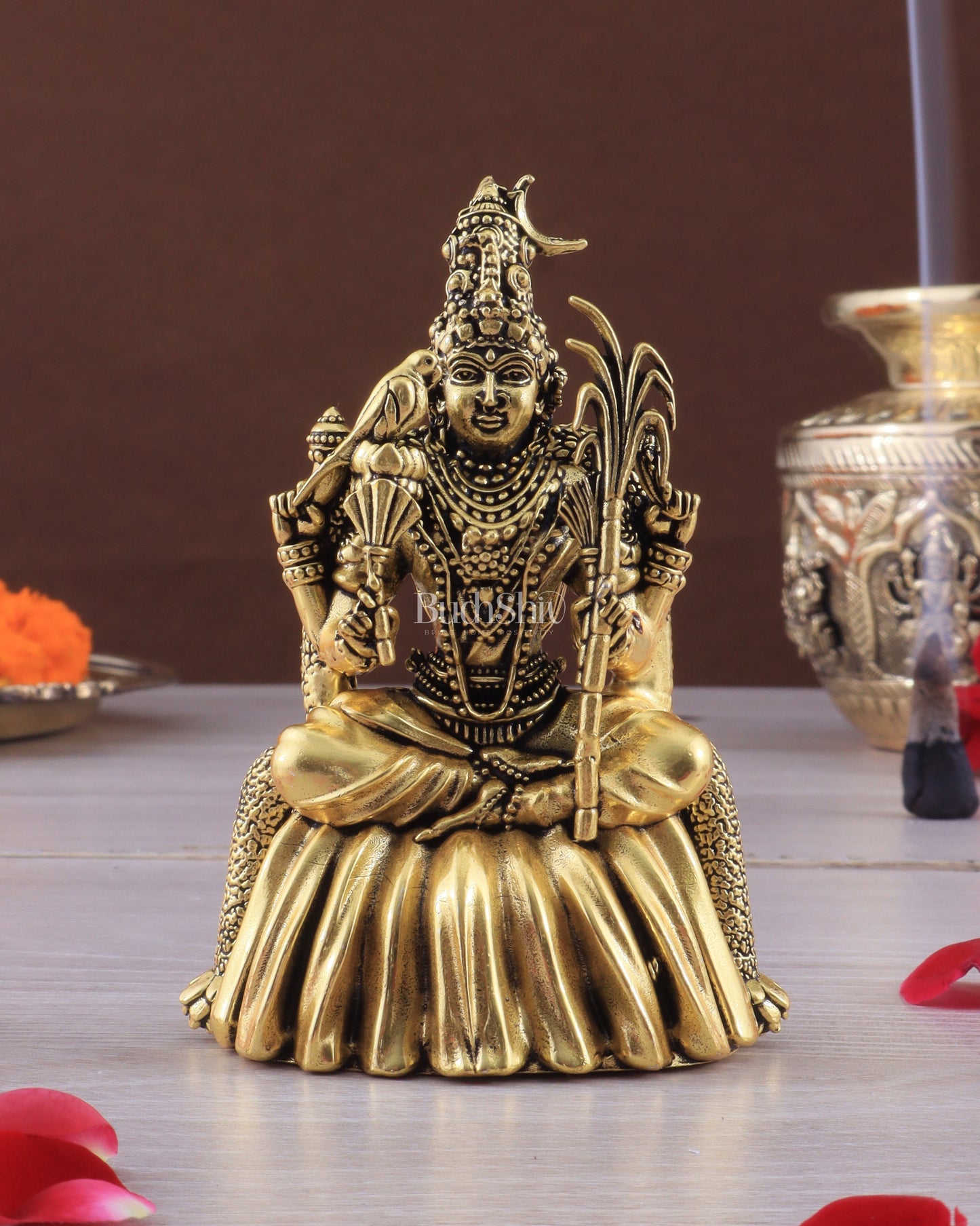 Brass Superfine Lalitadevi Rajarajeshwari Idol - 4 in Height golden tone - Sama Homes Idol - Brass Sculpture