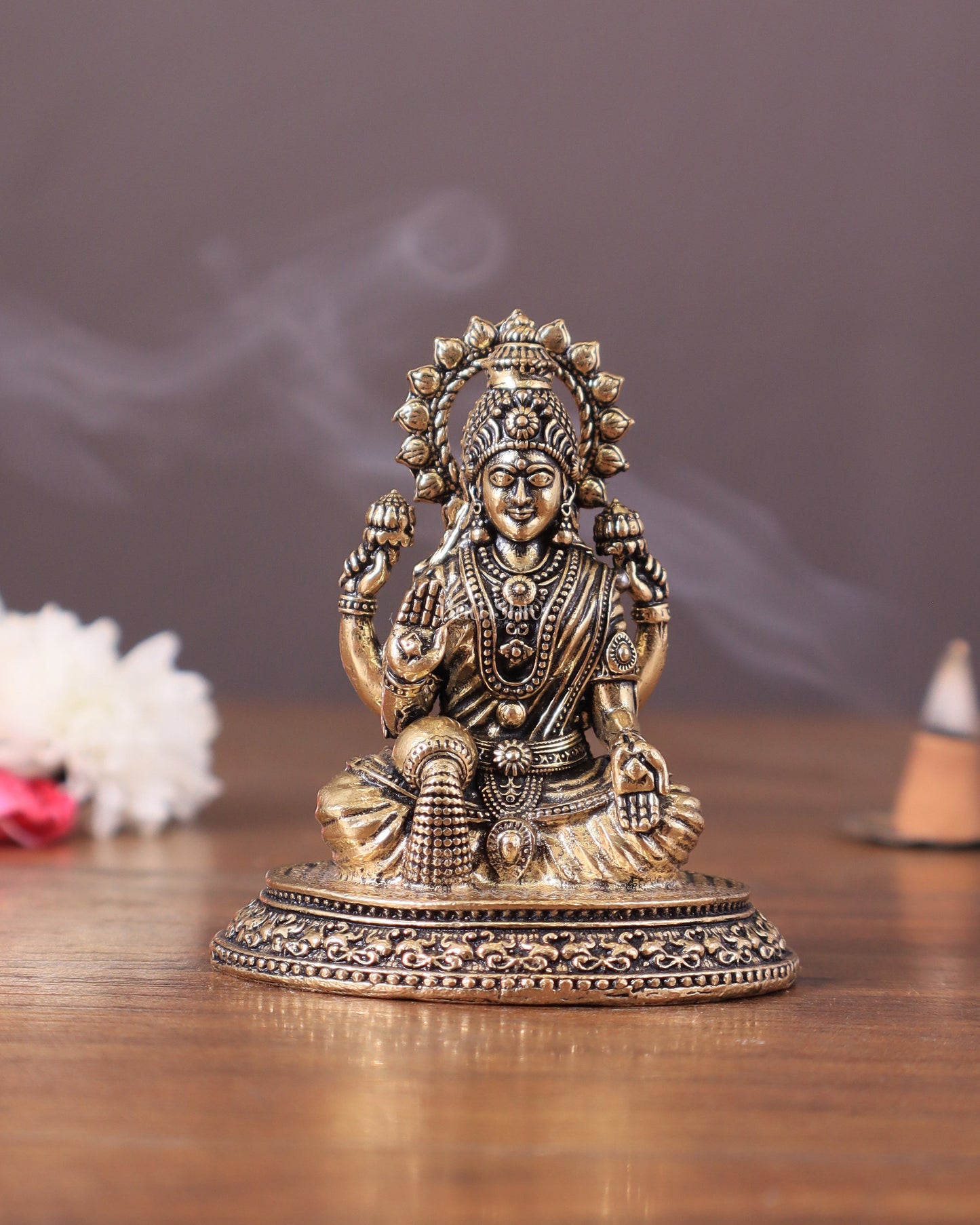 Pure Brass superfine Lakshmi Idol 3" - Sama Homes Idol - Brass Sculpture