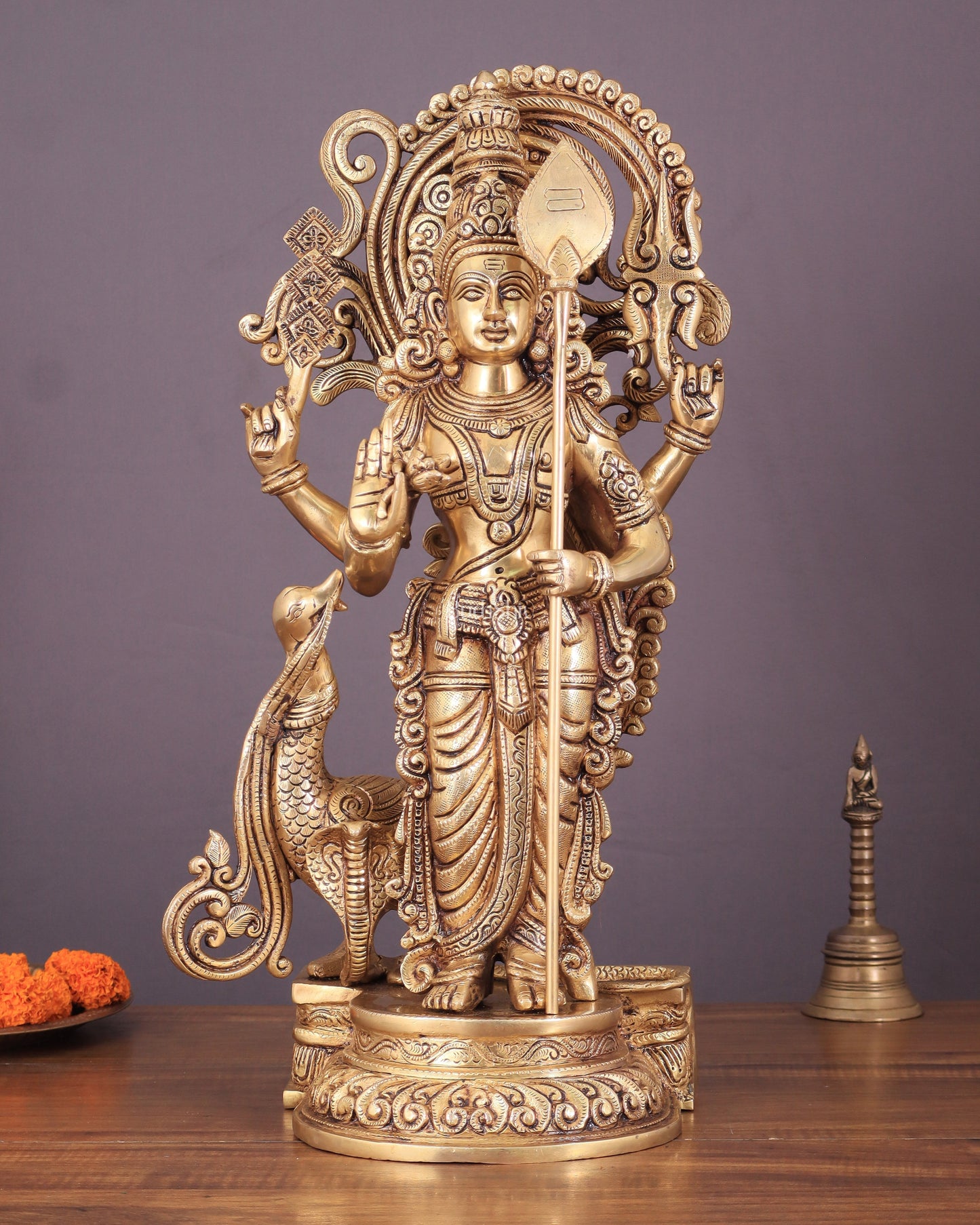 Kartikeya Lord Murugun Brass Superfine Statue 20" - Sama Homes Idol - Brass Sculpture