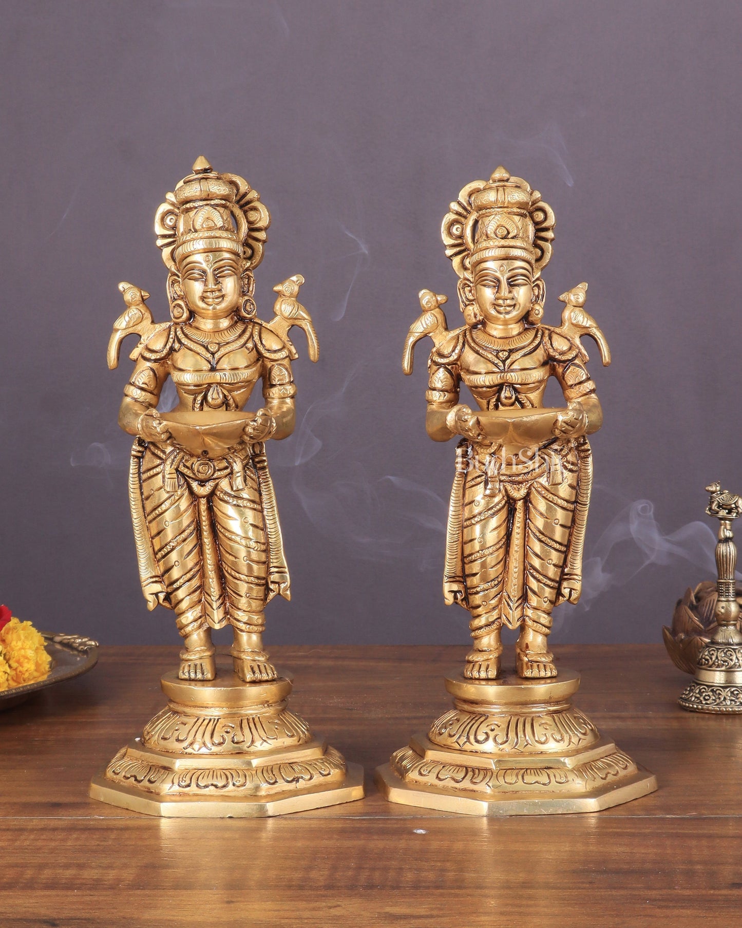 Brass Superfine Deep Lakshmi Pavaai Vilakku Pair 9" | 100% Certified Copper & Brass - Sama Homes Idol - Brass Sculpture