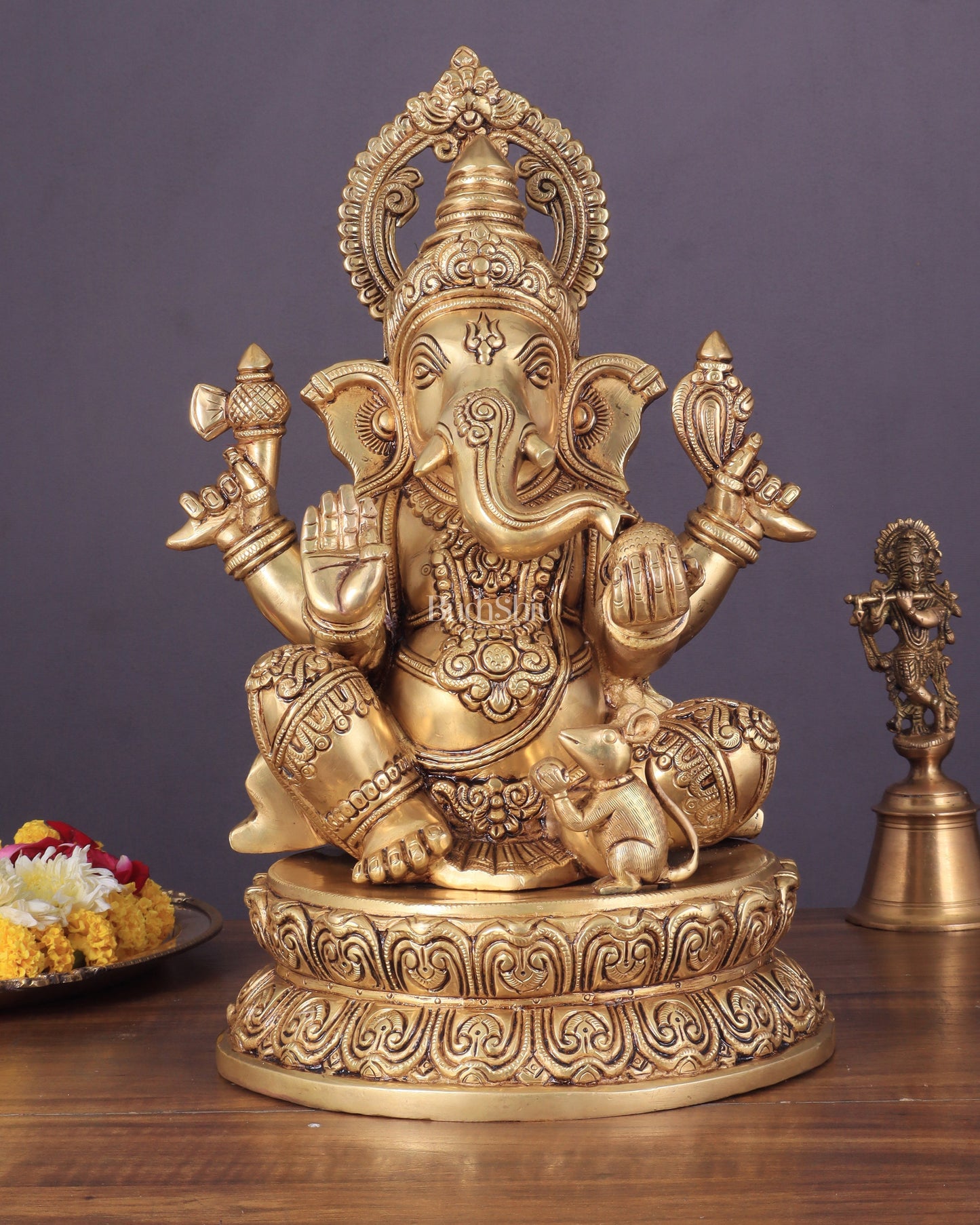 Lord Ganesha Pure brass Statue (14 inch) superfine - Sama Homes Idol - Brass Sculpture