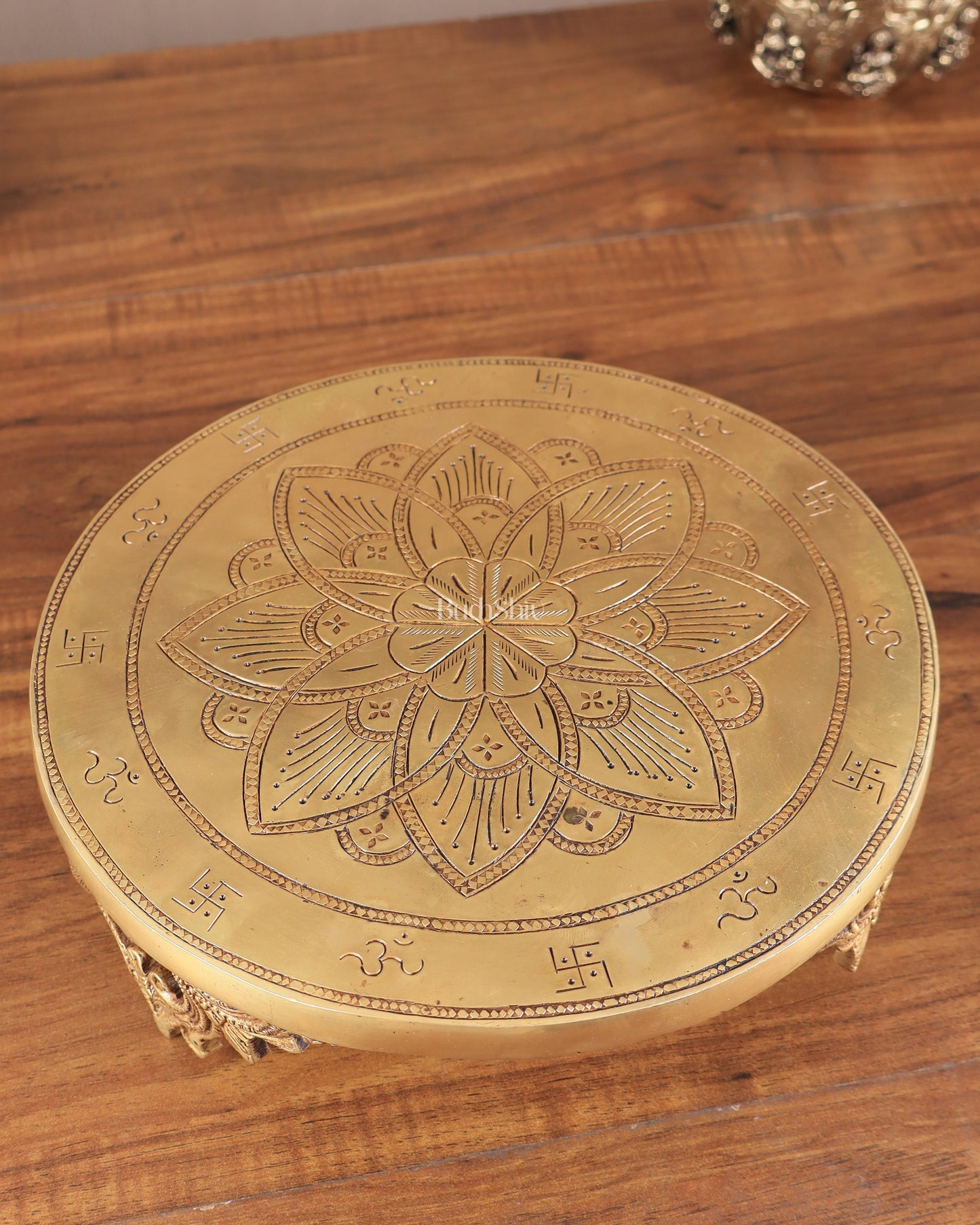 Pure Brass Round Chowki for God Idols 10 inch