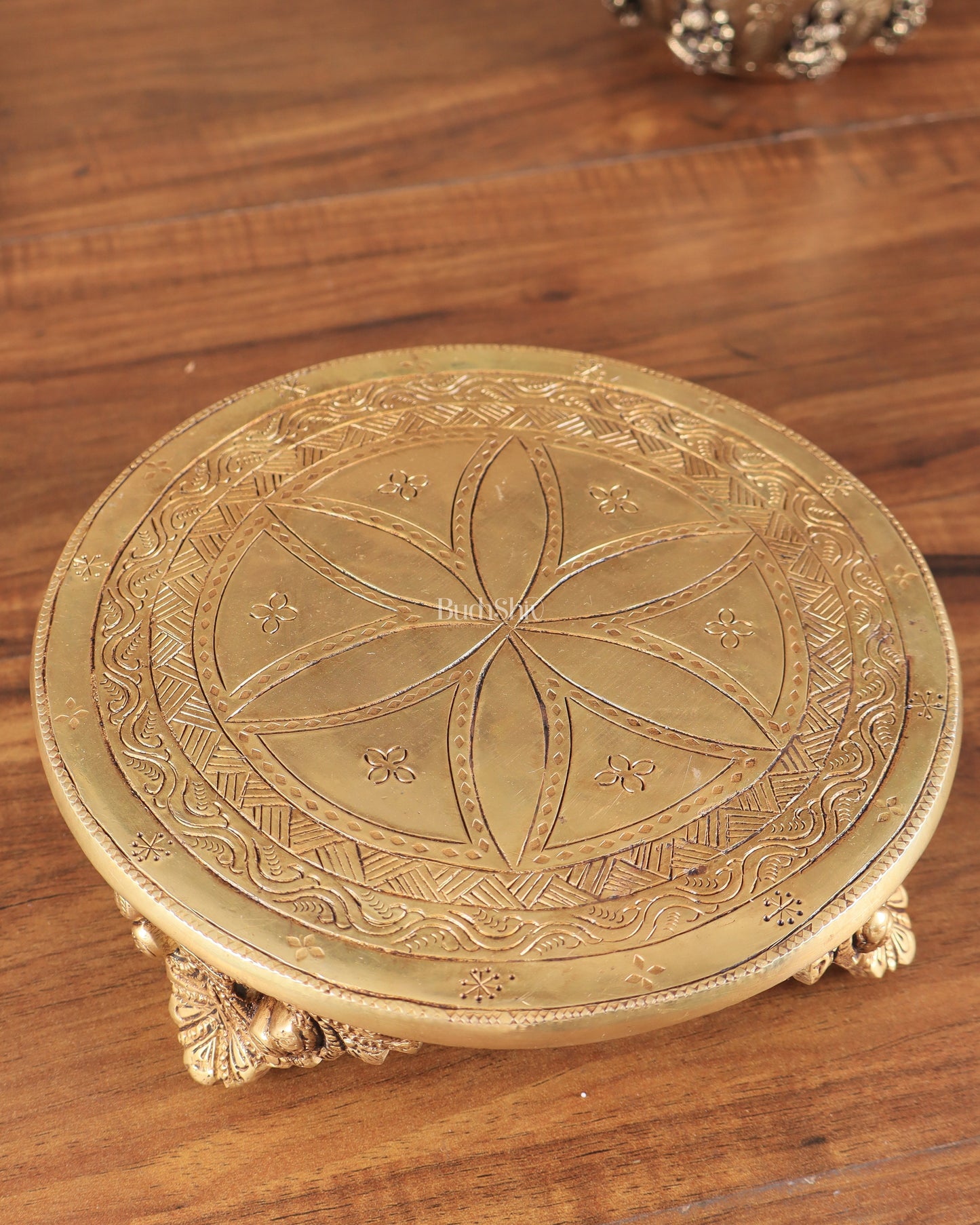 Pure Brass Round Chowki for God Idols 8"