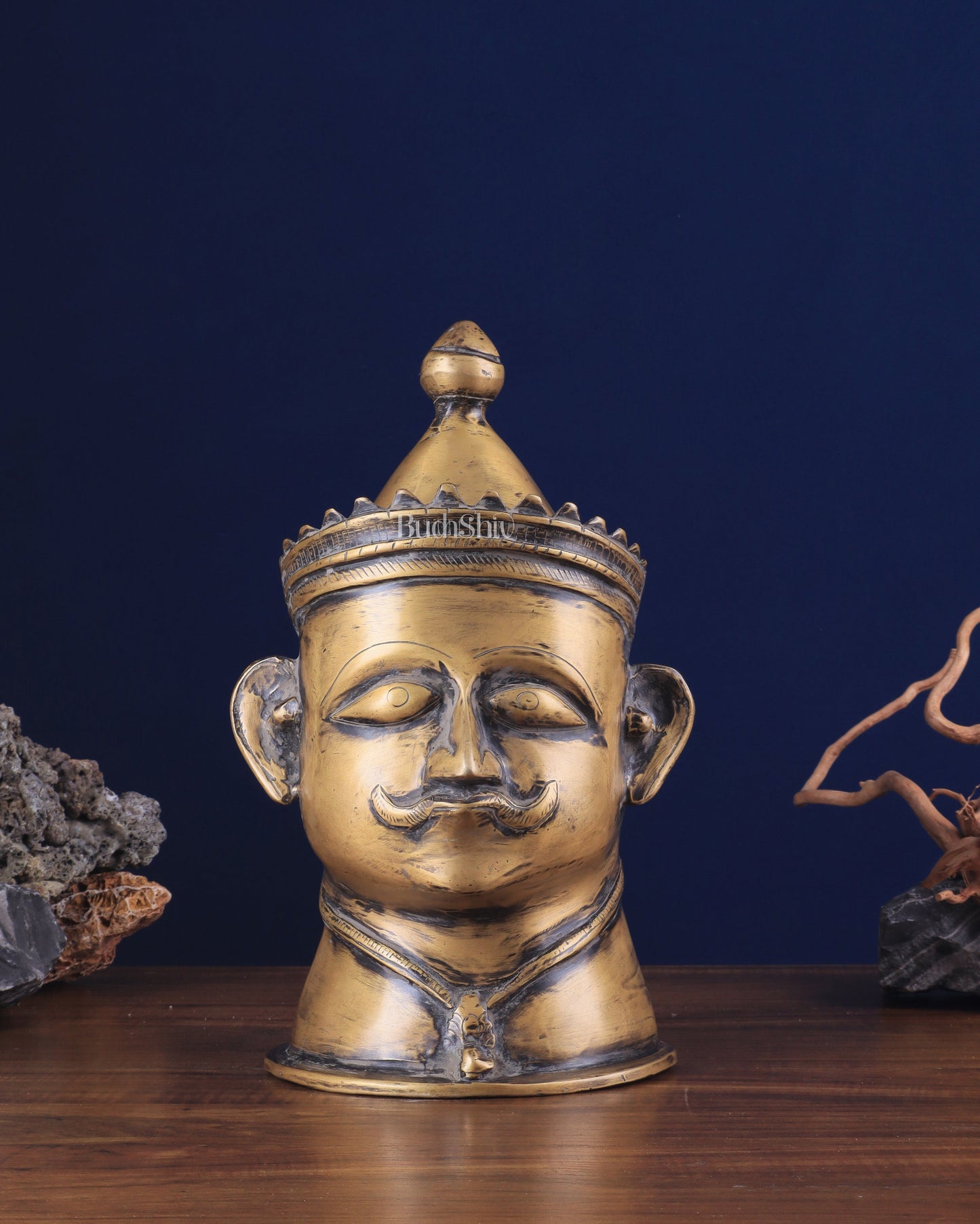 Brass Vintage Shiva Face Mukhalingam Sculpture 13.5" - Sama Homes Idol - Brass Sculpture