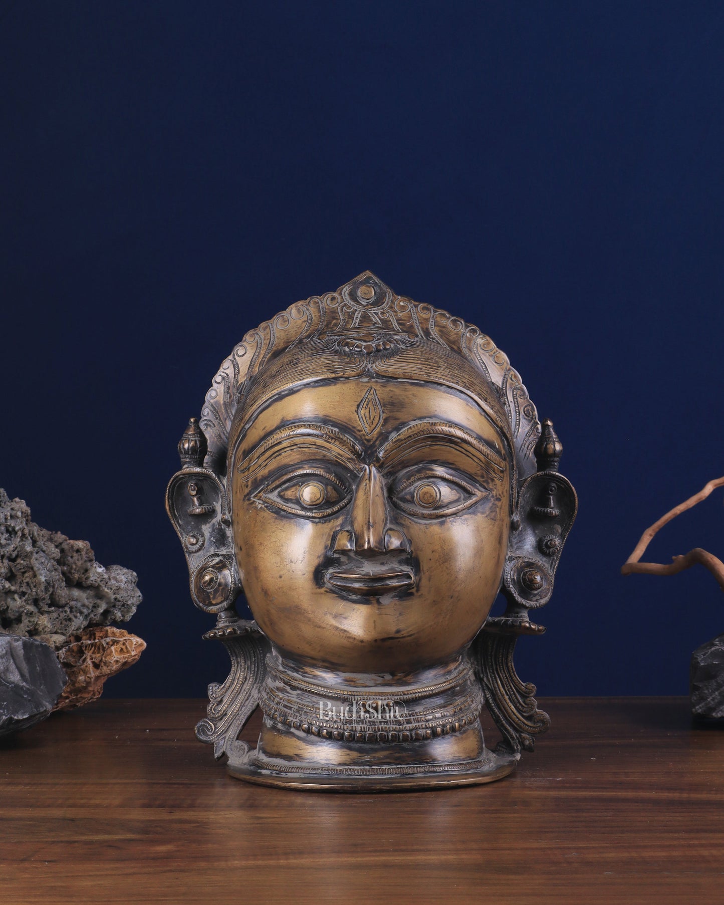 Brass Parvati/Gauri Mata face Statue - 12 inches | 100% Certified Copper & Brass - Sama Homes Idol - Brass Sculpture