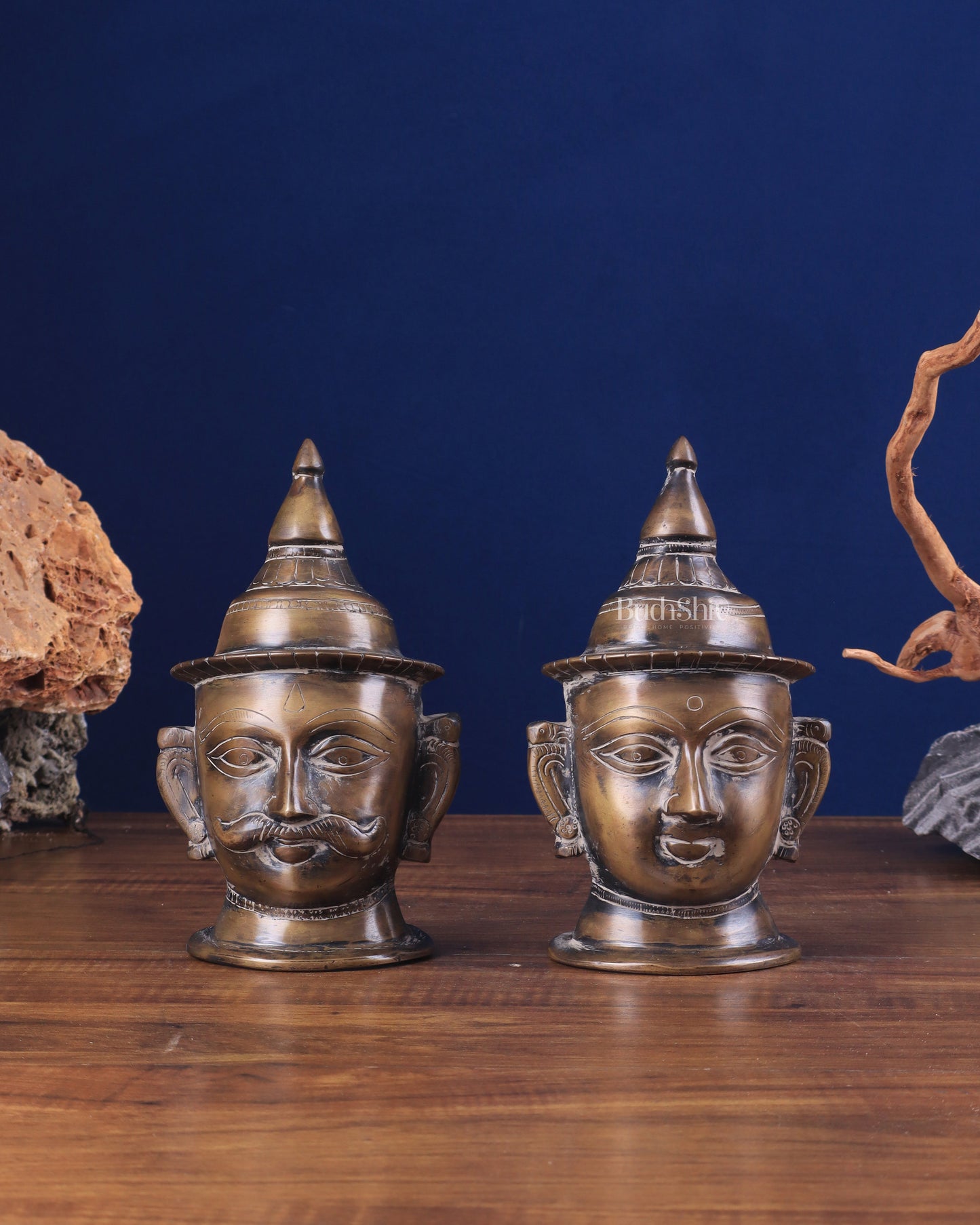 Vintage Pure Brass Shiv Gauri Mukhalingam Set 7" - Sama Homes Idol - Brass Sculpture