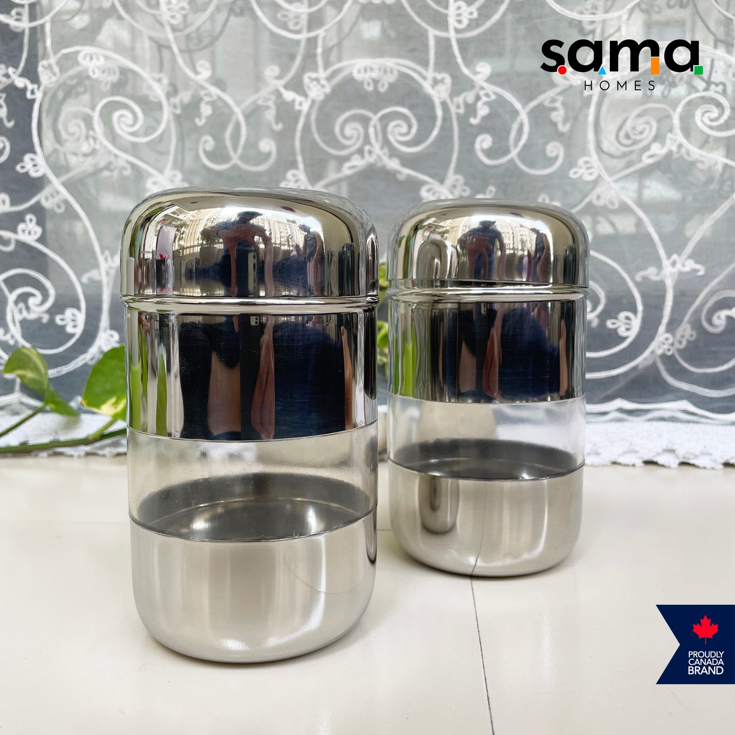 stainless steel see through jar set of 2