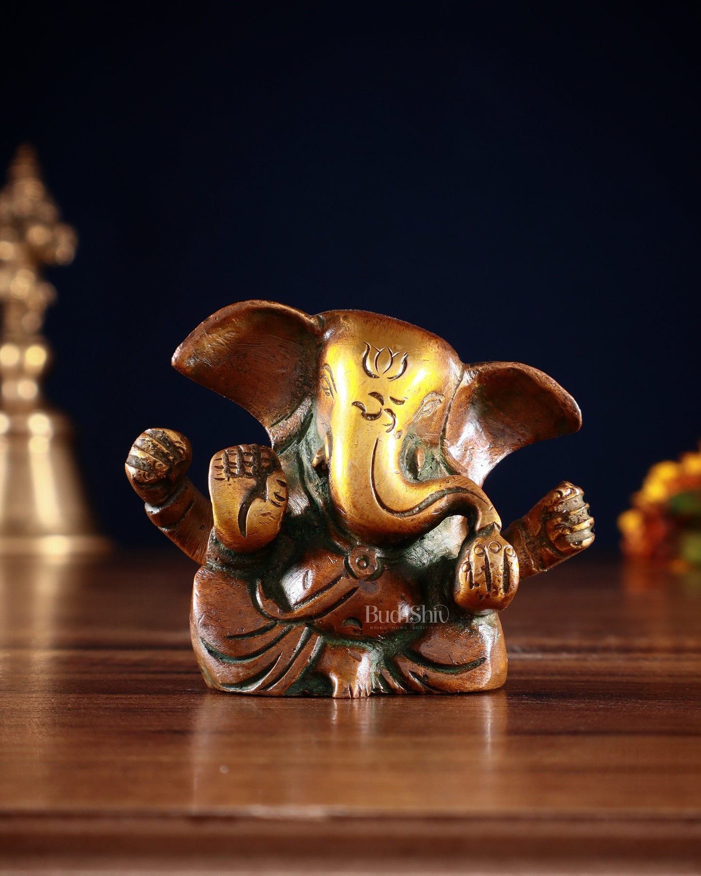 Pure Brass Tiny Appu Ganesha Miniature Idol – 2.5 " - Sama Homes Idol - Brass Sculpture