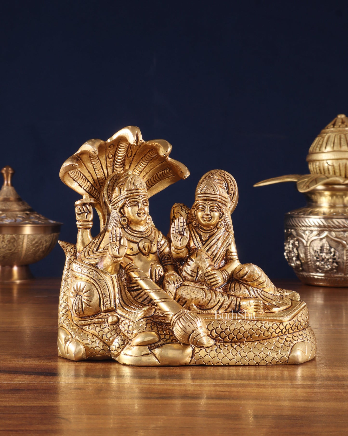Superfine Brass Vishnu Narayan lakshmi idol 7" - Sama Homes Idol - Brass Sculpture