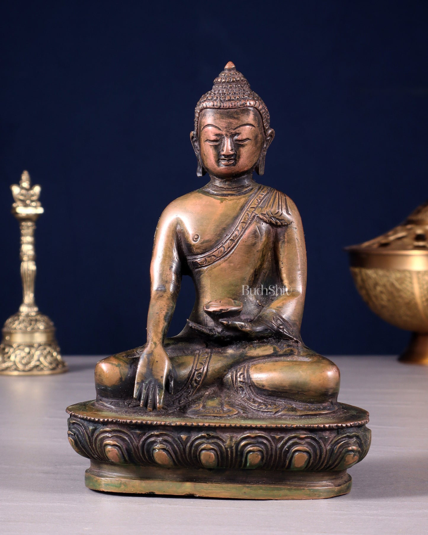 Pure Brass Buddha Bhumisparsha Nirvana Mudra Idol 5.5" - Sama Homes Idol - Brass Sculpture