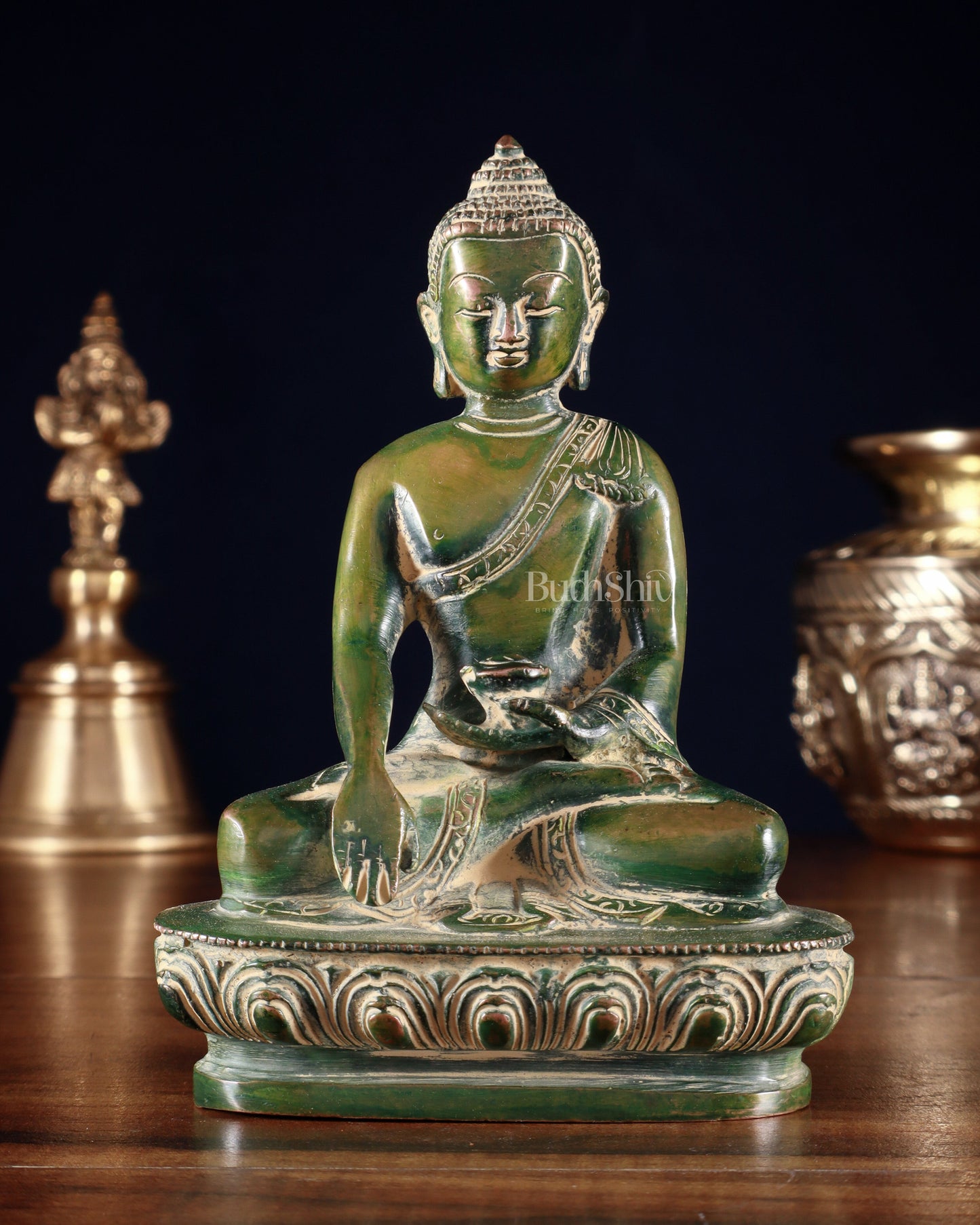 Pure Brass Buddha Bhumisparsha Nirvana Mudra Idol 5.5" - Sama Homes Idol - Brass Sculpture