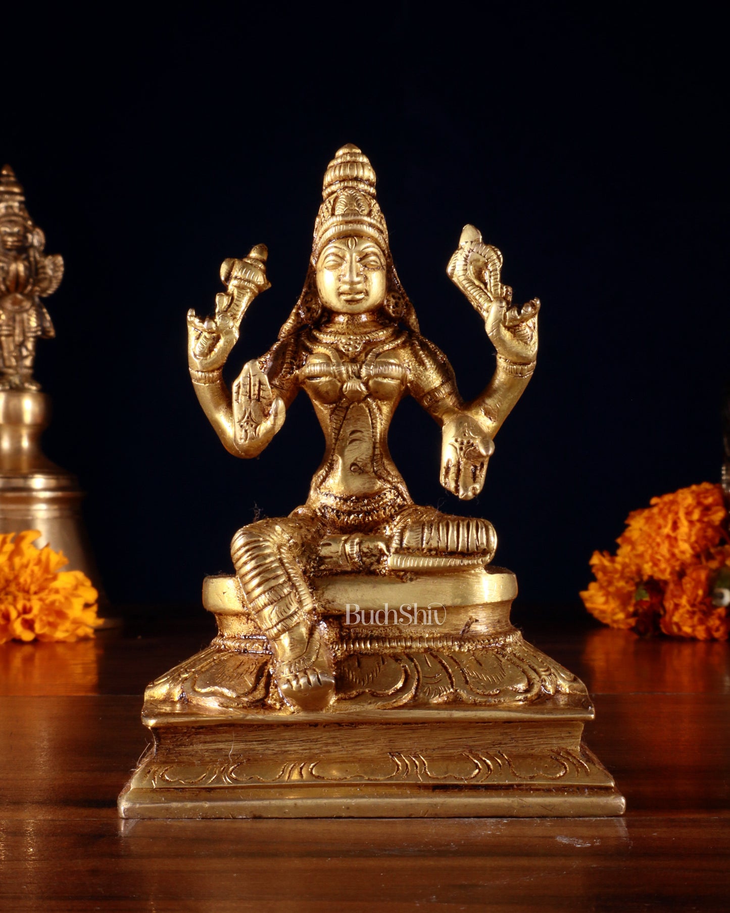Pure Brass Lakshmi Idol 4.5" - Sama Homes Idol - Brass Sculpture