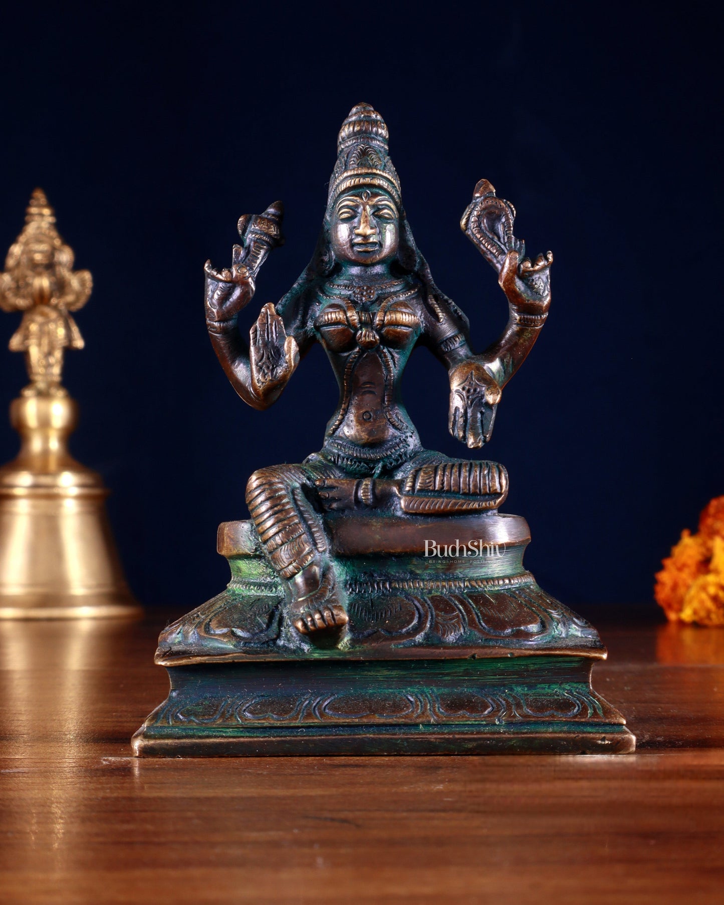 Pure Brass Lakshmi Idol 4.5" Bronze tone - Sama Homes Idol - Brass Sculpture