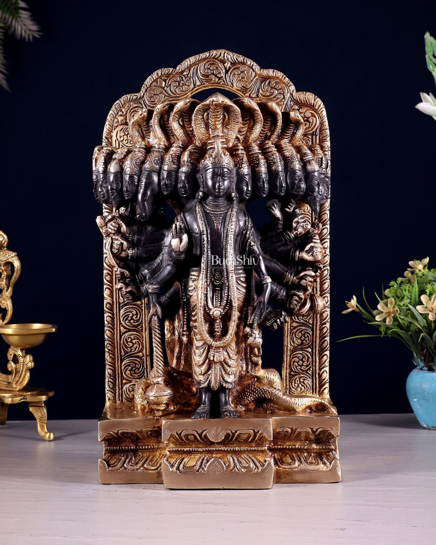 Divine Vishwaroopam of Lord Vishnu brass Statue | black tone | 14.5 Inch - Sama Homes Idol - Brass Sculpture
