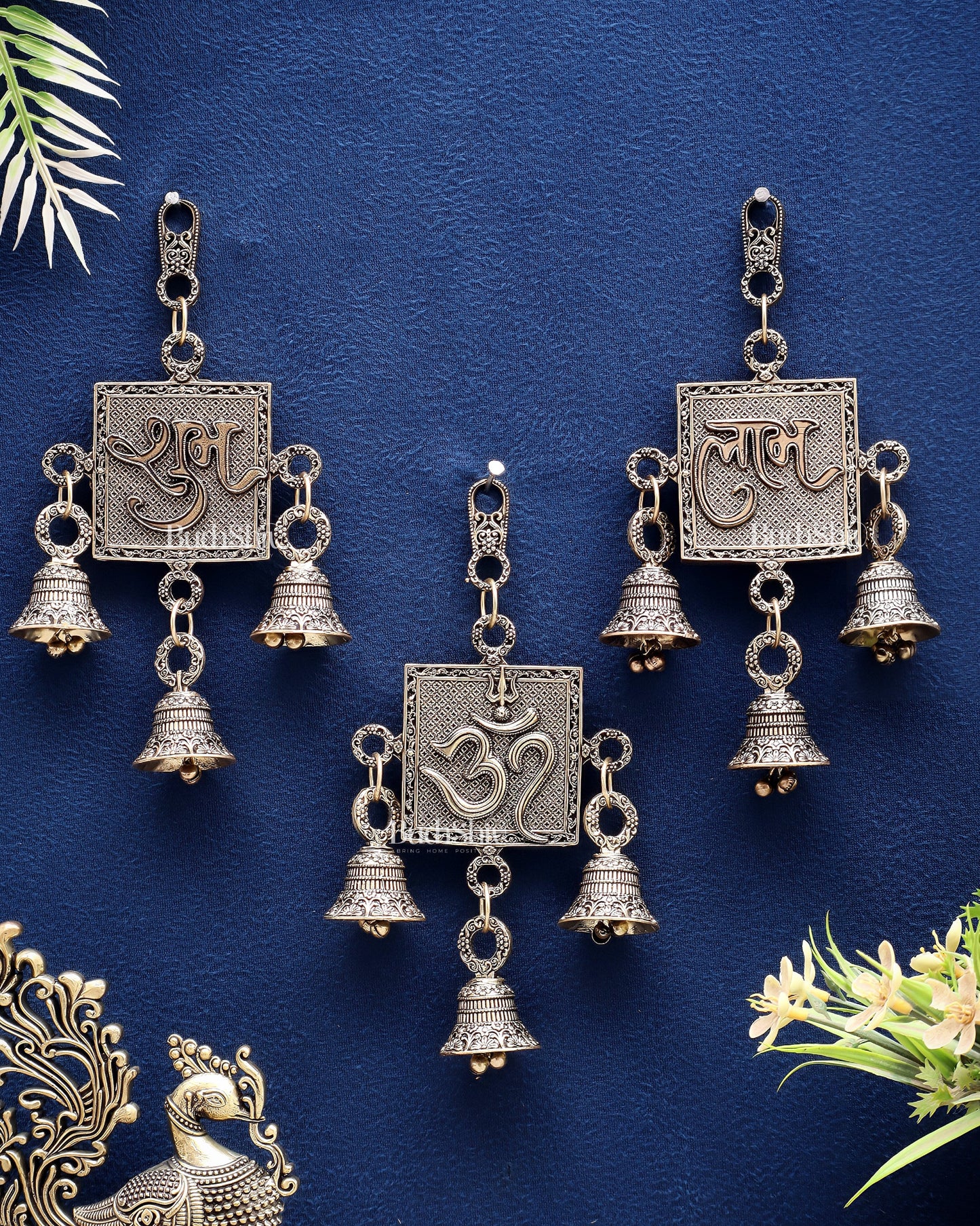 Pure Brass Om, Shubh Labh Wall Hanging Set – Lightweight & Auspicious - Sama Homes Idol - Brass Sculpture