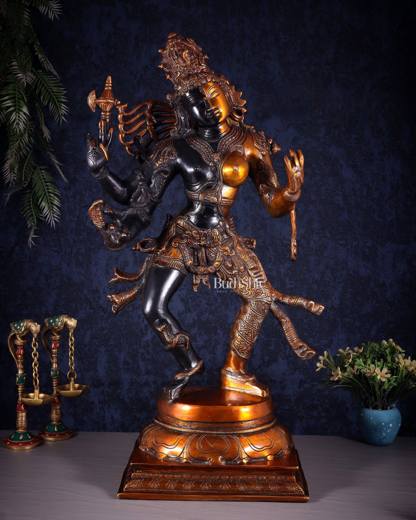Brass ardhanarishvara Statue 24 inch Cosmic union | 100% Certified Copper & Brass - Sama Homes Idol - Brass Sculpture