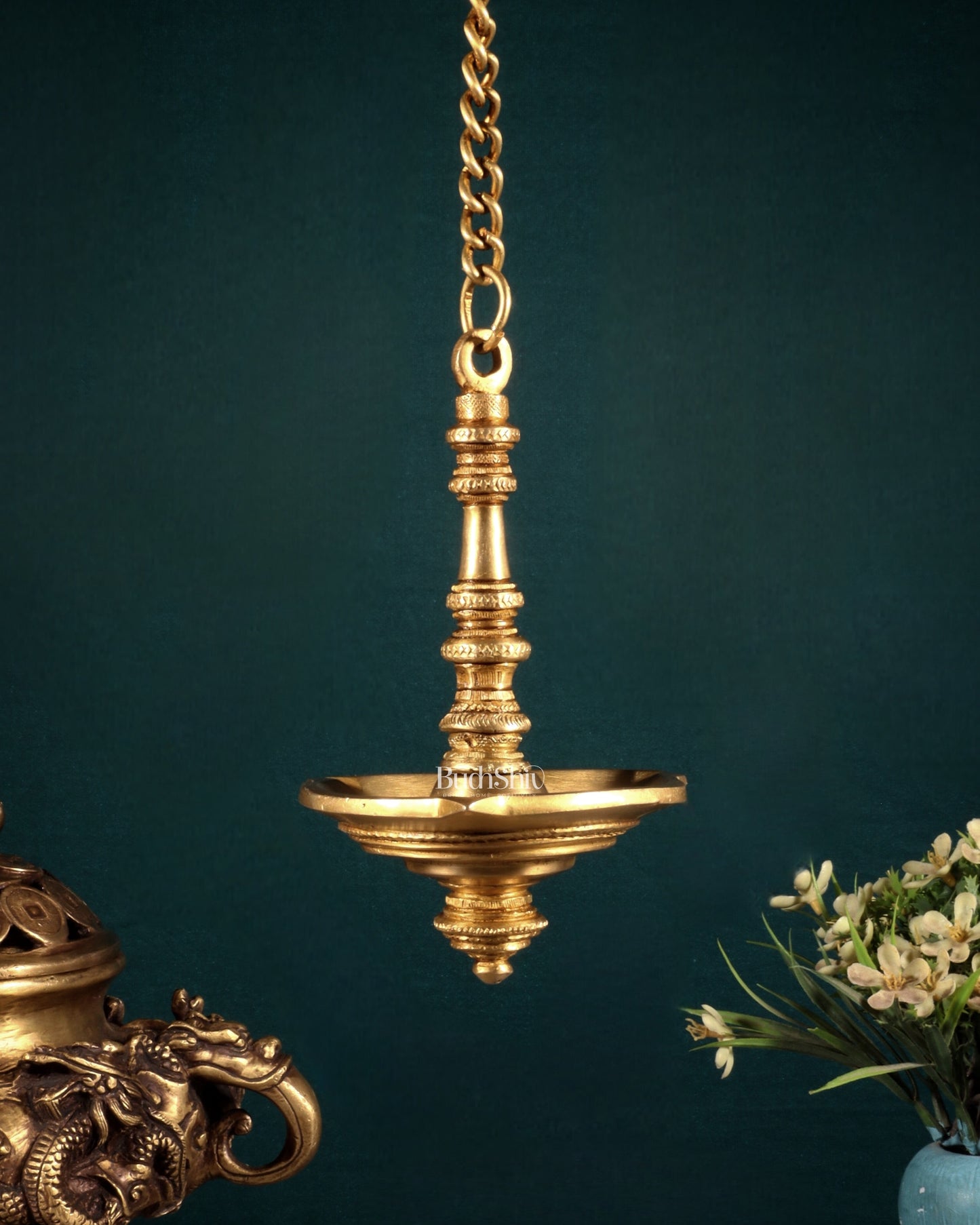 Brass Plain Hanging Oil Lamp – Simple and Sober Design | 100% Certified Copper & Brass - Sama Homes Idol - Brass Sculpture