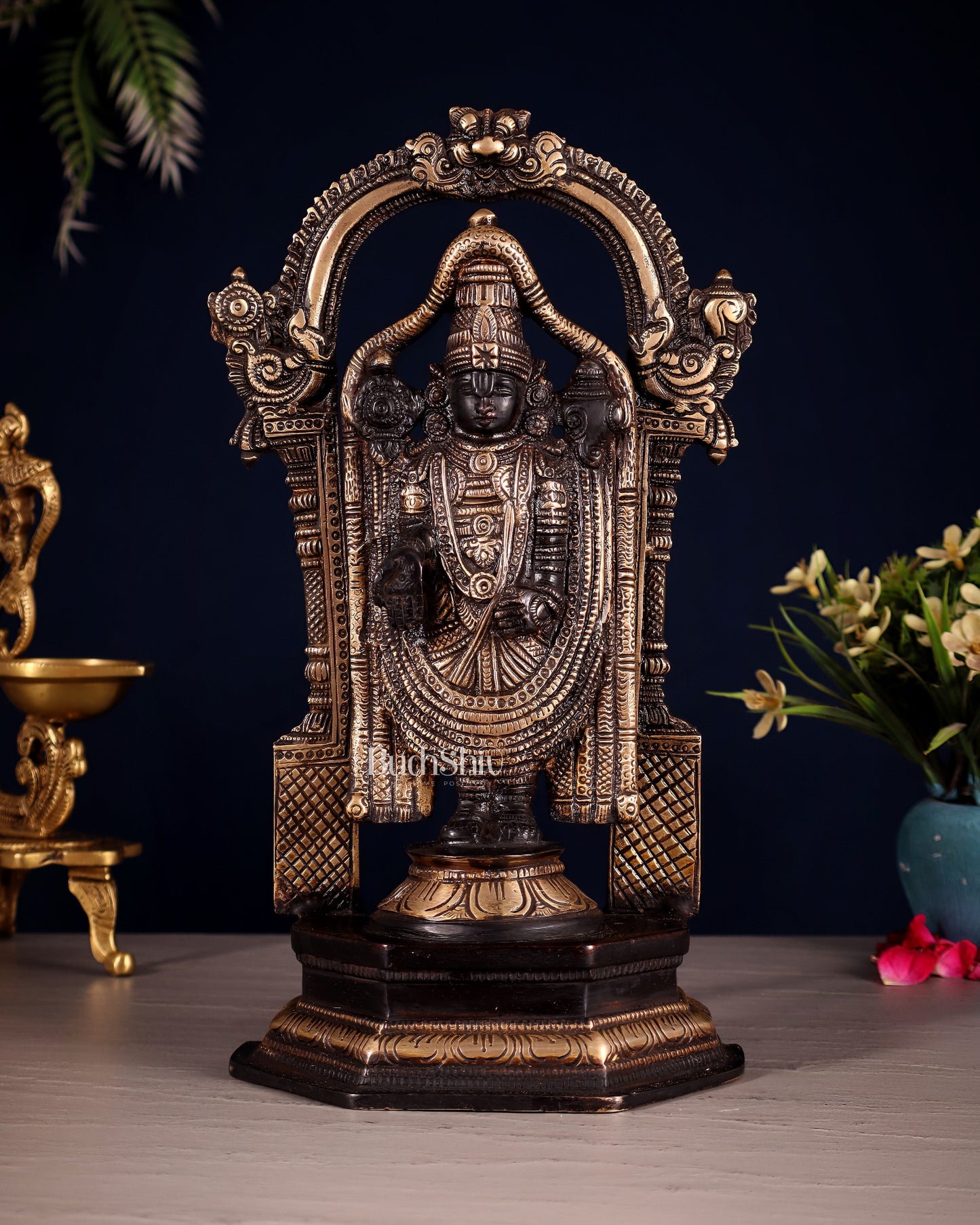 Pure Brass Lord Tirupati Balaji black Statue | Height: 12 inch - Sama Homes Idol - Brass Sculpture