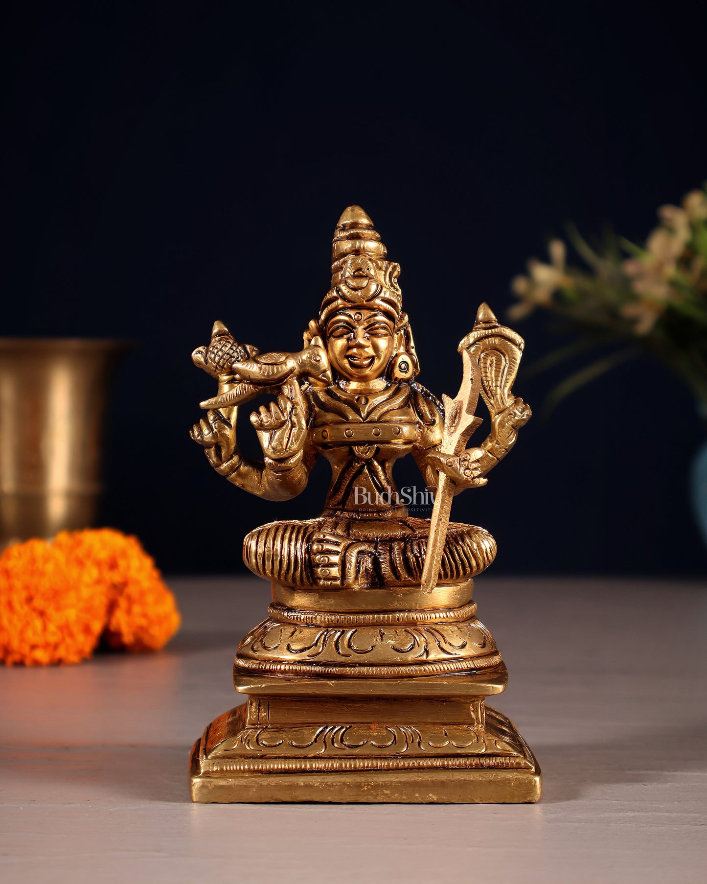 Brass Lalita Devi Idol – 4.5" | 100% Certified Copper & Brass - Sama Homes Idol - Brass Sculpture
