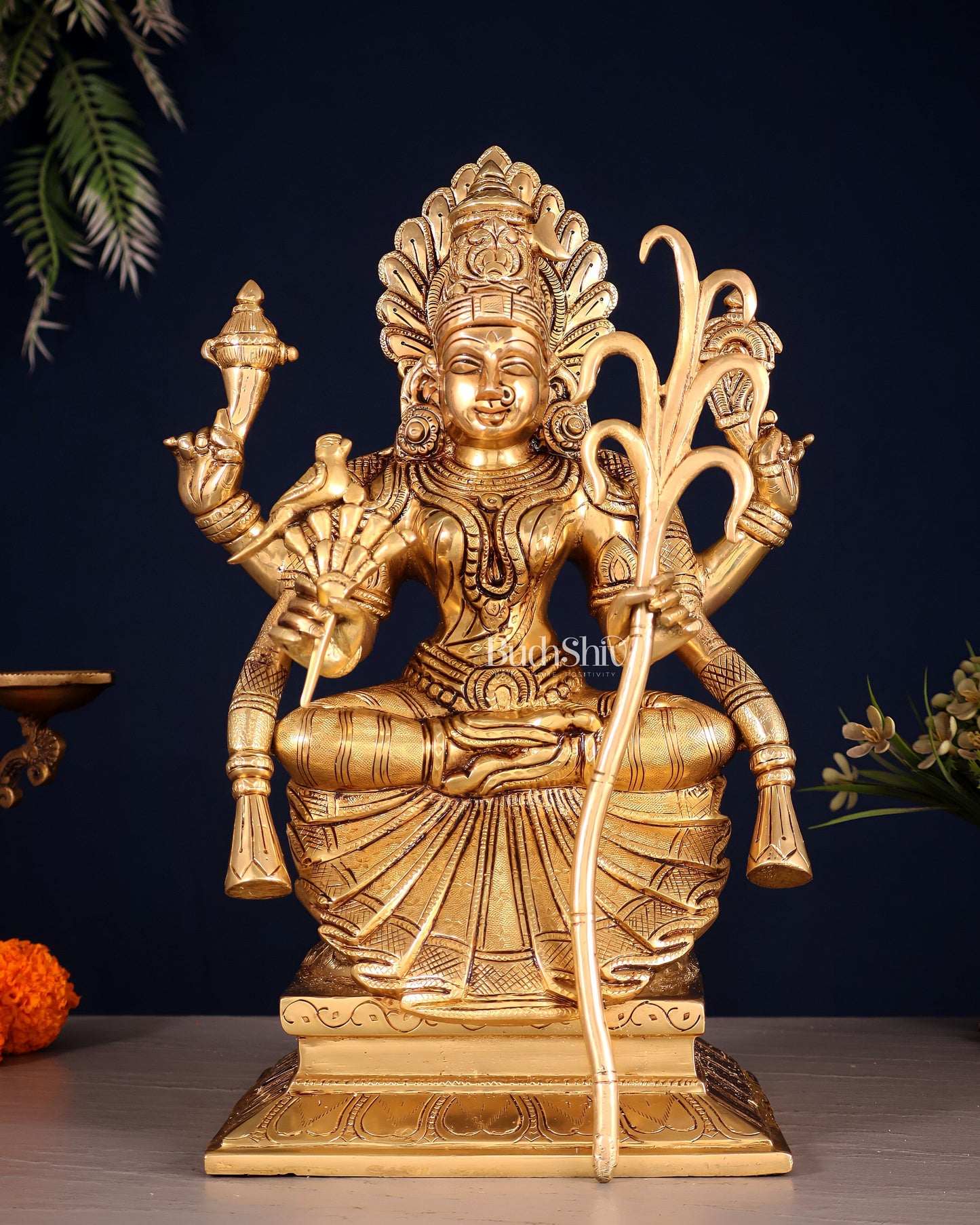 Brass Lalita Devi Idol 13" enhanced carvings | 100% Certified Copper & Brass - Sama Homes Idol - Brass Sculpture