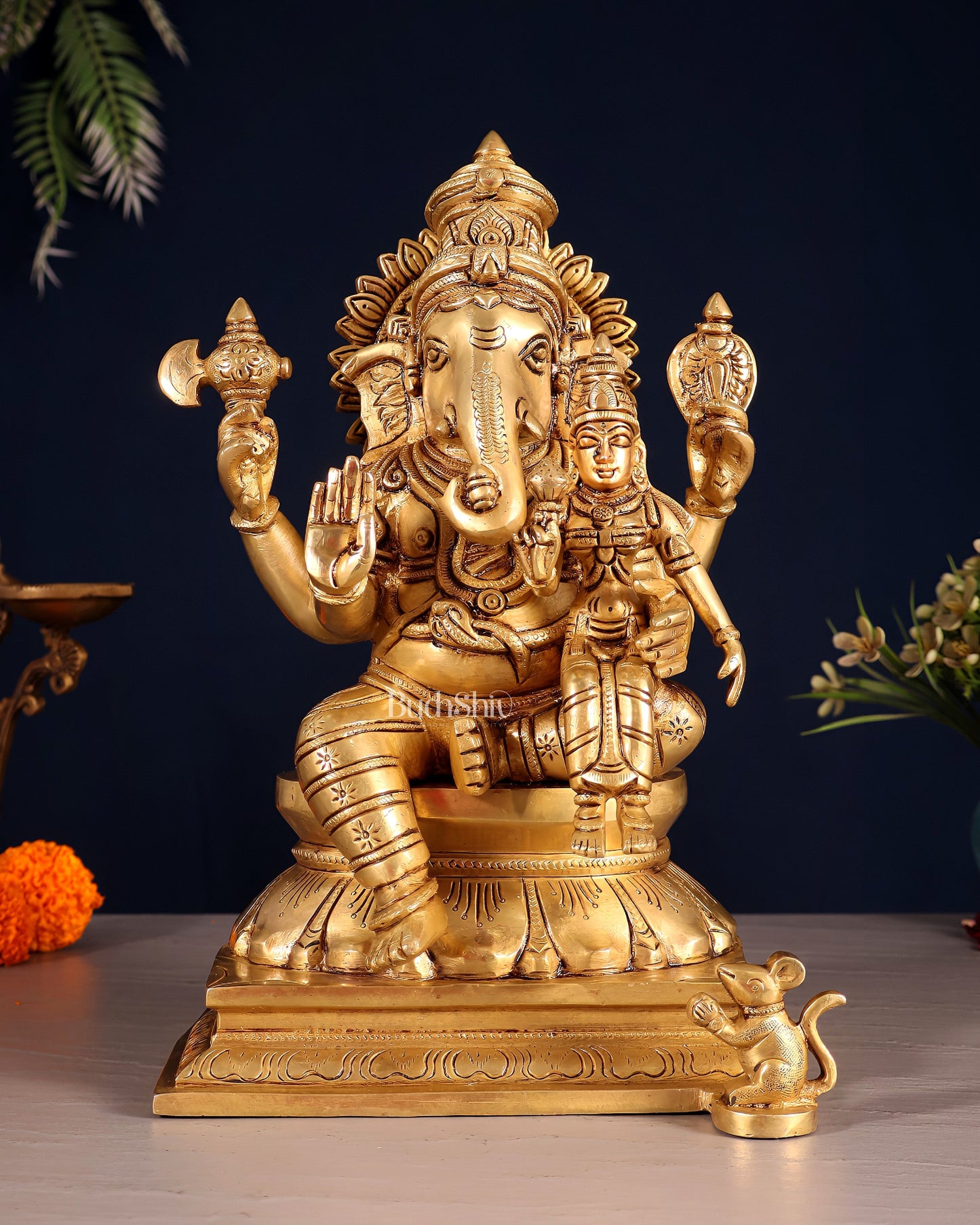 Brass Uchishta Siddhi Ganesha Sculpture 12" - Sama Homes Idol - Brass Sculpture