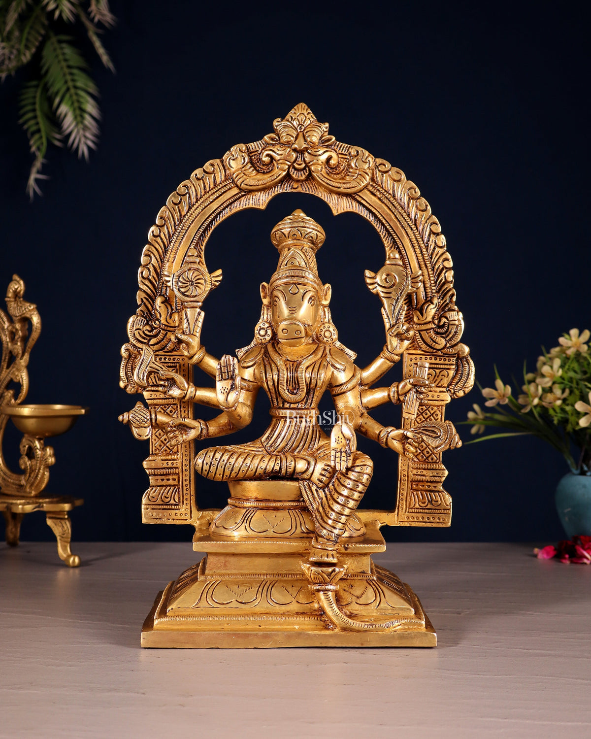 Brass Superfine Varahi Amman with Prabhavali Idol 11.5" - Sama Homes Idol - Brass Sculpture