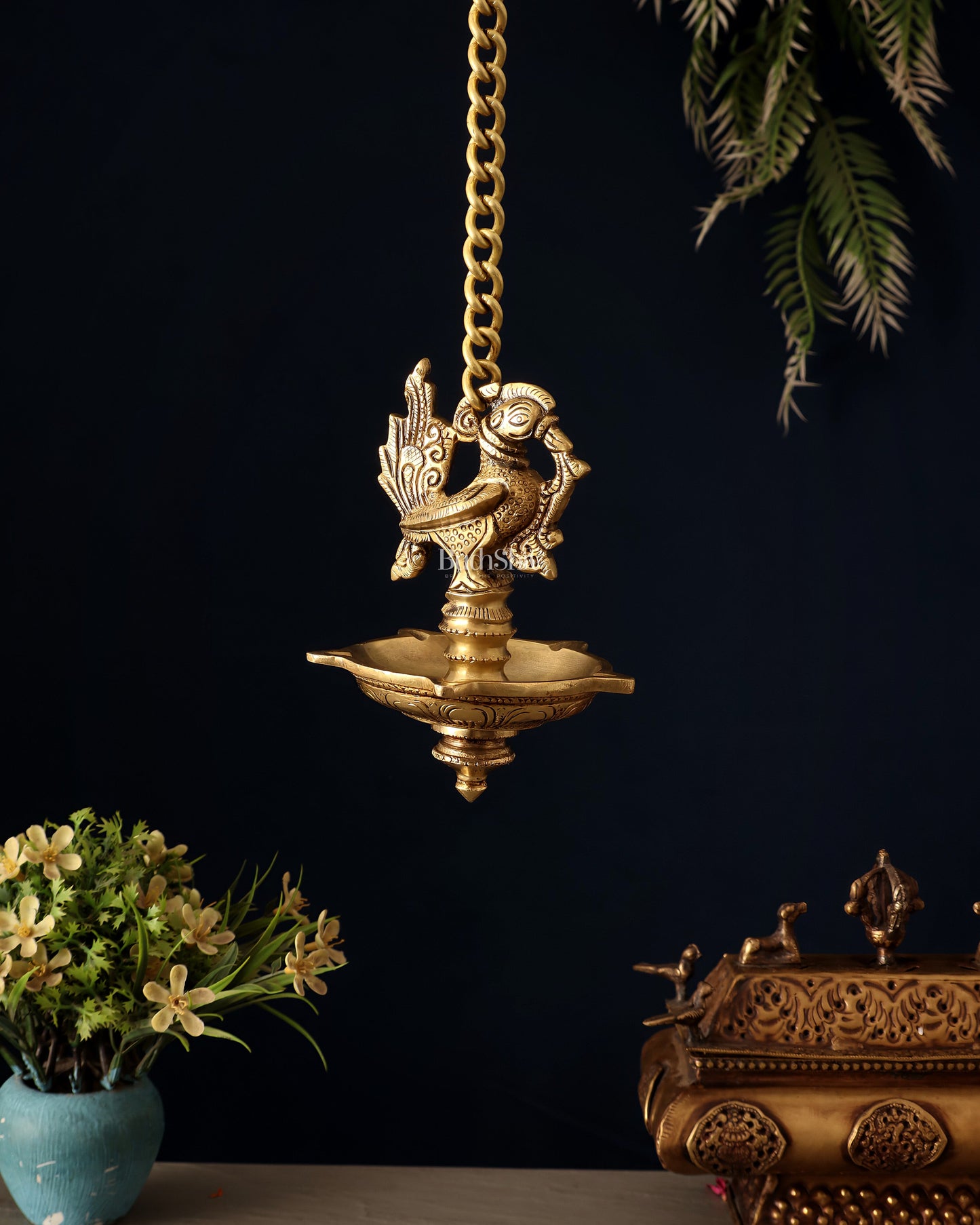 Pure Brass Hanging Annam Lamp with 5 Wicks – Sama Homes