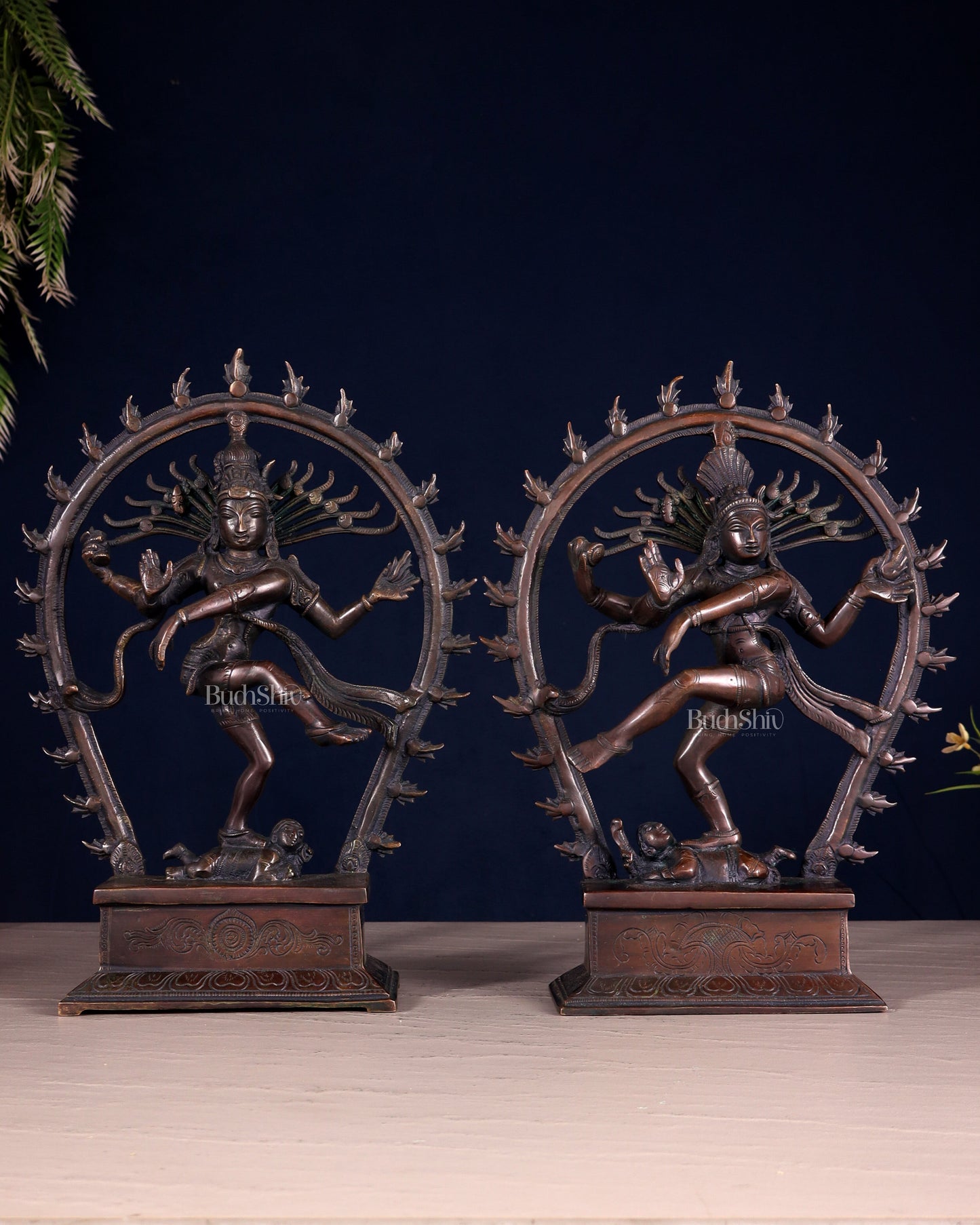 Pair of Chola Style Brass Nataraja Statues – Vintage Tone (Mirror Image Set) 12" - Sama Homes Idol - Brass Sculpture