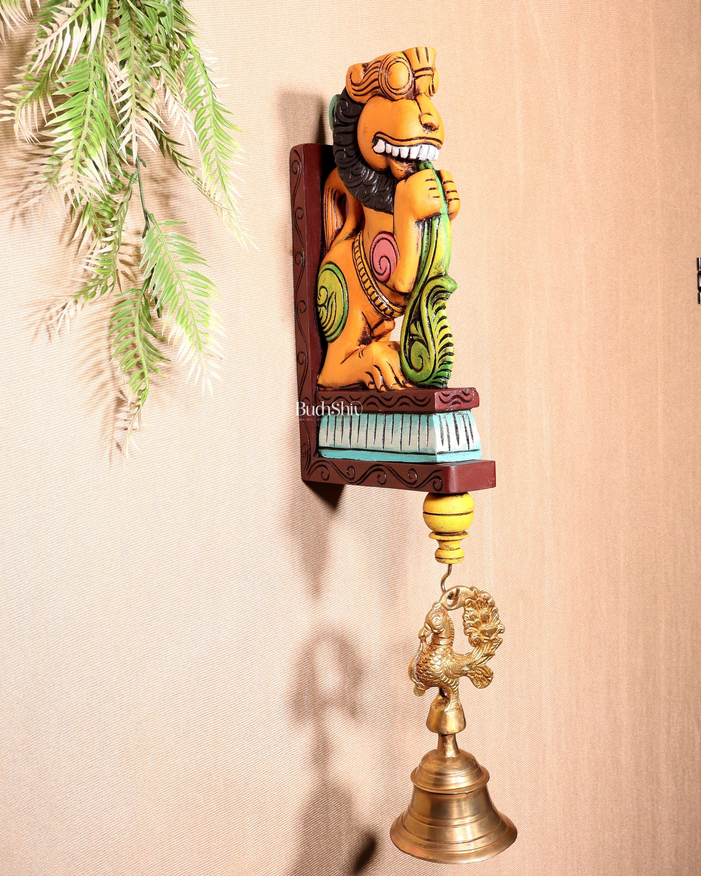 Yazhi (Yali) Wooden Wall Bracket – Handcrafted & Hand-Painted 16" - Sama Homes Idol - Brass Sculpture