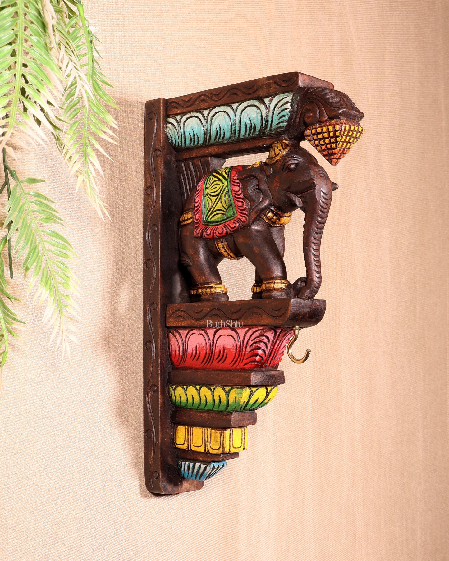 Handcrafted Wooden Elephant Wall Hanging Bracket - Sama Homes Idol - Brass Sculpture
