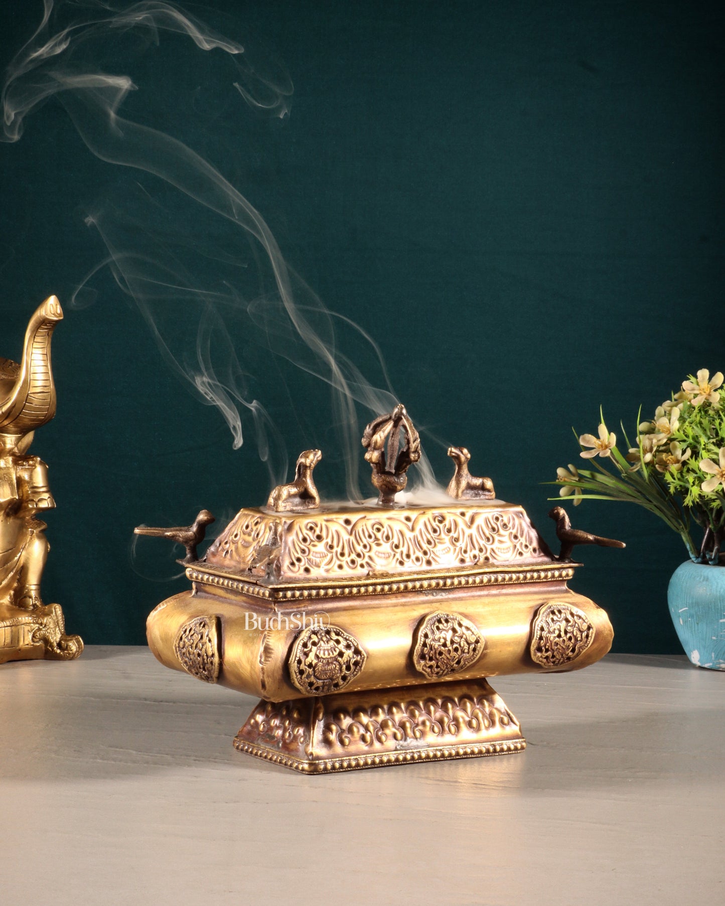 Tibetan Brass Dhoop Burner – Traditional Incense Holder - Sama Homes Idol - Brass Sculpture