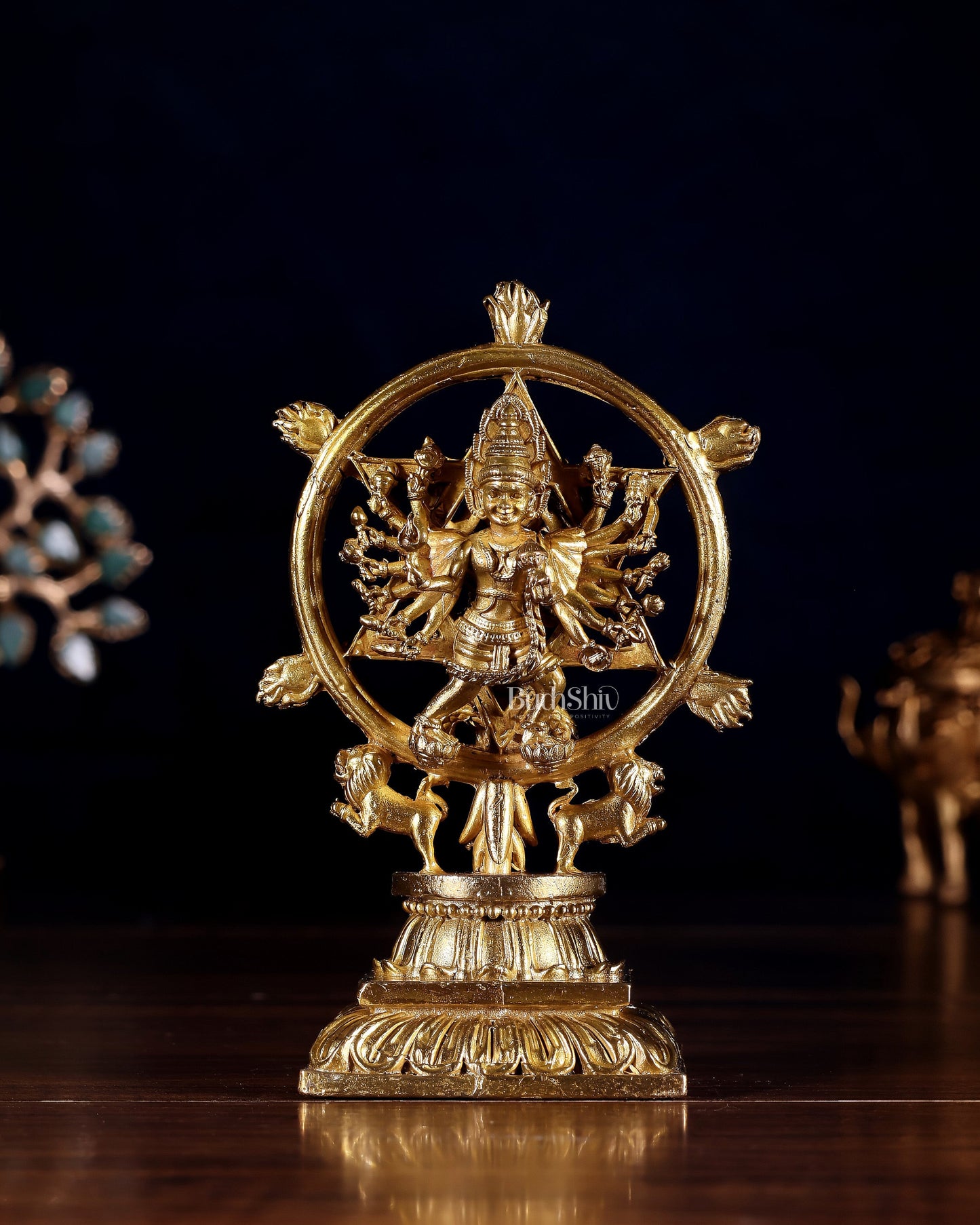 Panchaloha Pure Bronze Vishnu Sudarshana Chakrathalwar with Narasimha Idol – 4.5" - Sama Homes Idol - Brass Sculpture