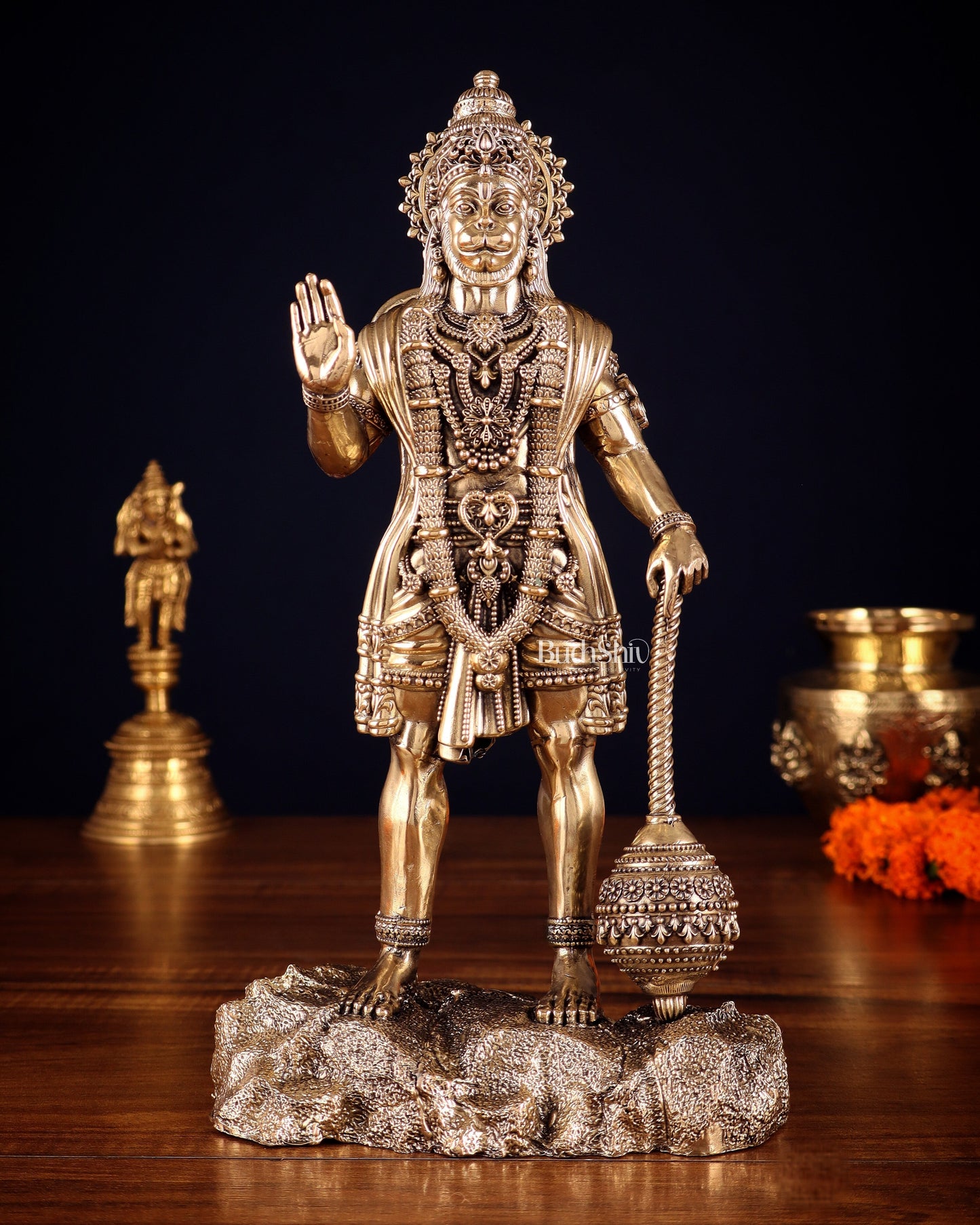 Intricate Brass Standing Hanuman Ji Idol – Superfine Finish | 12" - Sama Homes Idol - Brass Sculpture