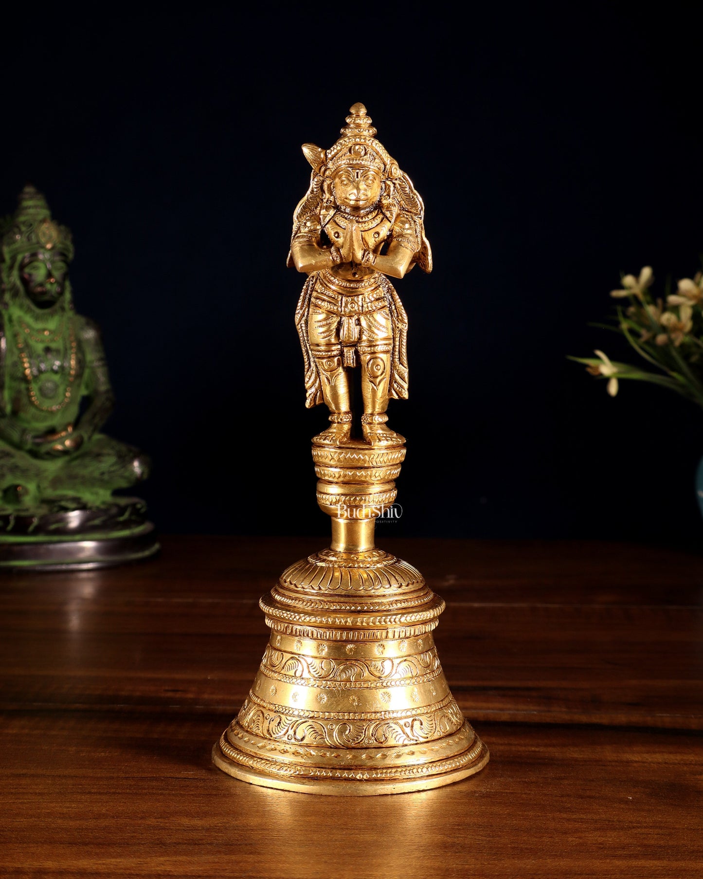 Brass Garuda Hanuman Hand Bell – Durable & Steady | 8" H | 100% Certified Copper & Brass - Sama Homes Idol - Brass Sculpture