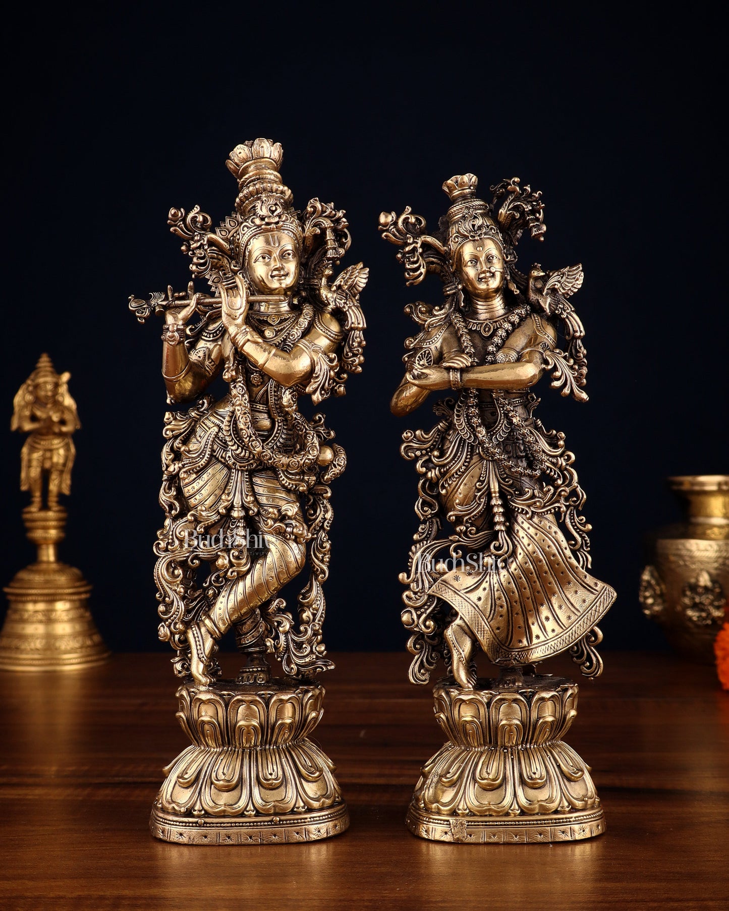 Pure Brass Superfine Radha Krishna Intricate Idol 11.5" - Sama Homes Idol - Brass Sculpture