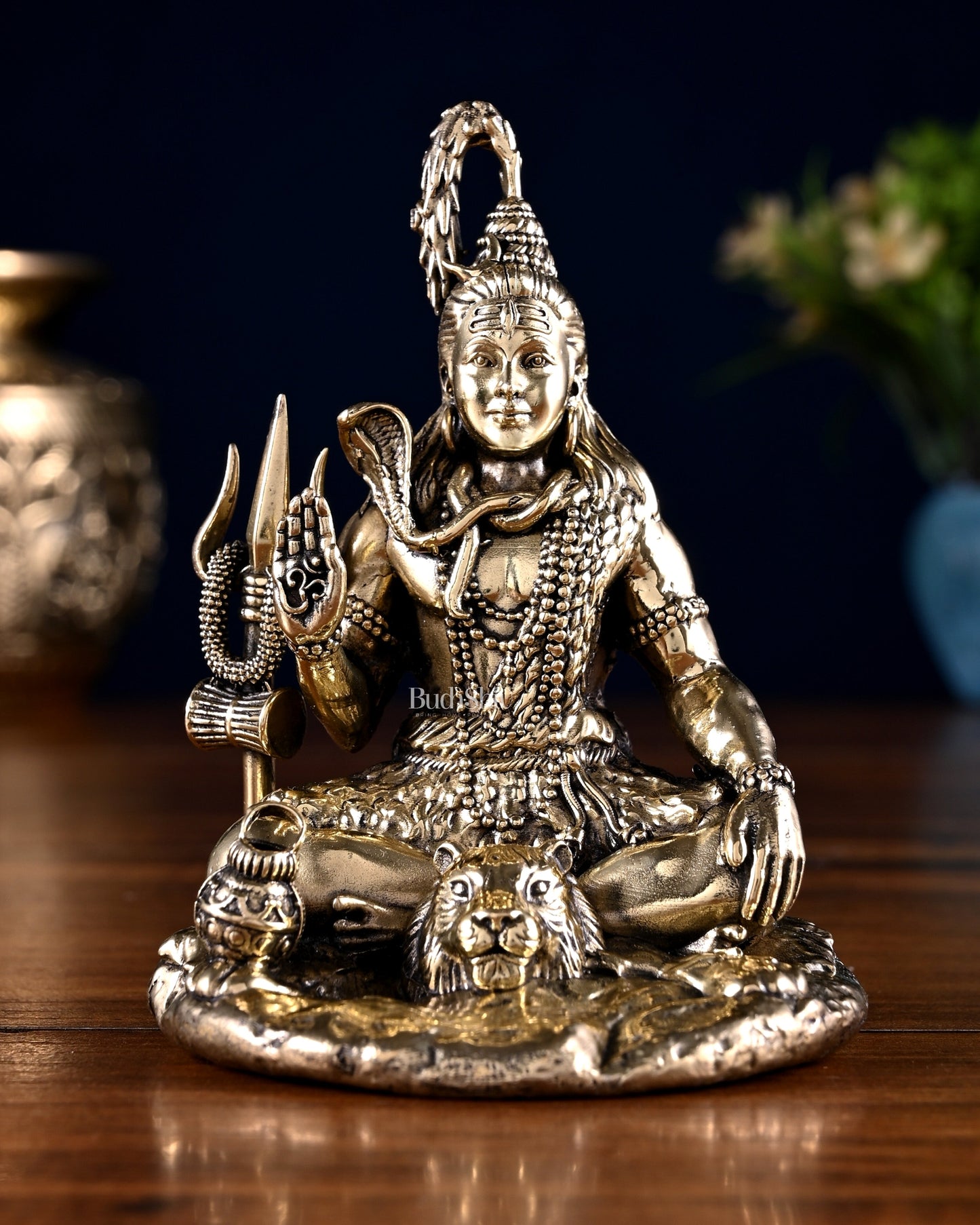 Pure Brass Blessing Lord Shiva Idol 4.5" - Sama Homes Idol - Brass Sculpture