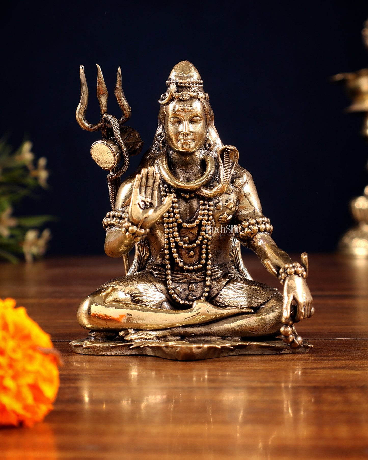 Pure Brass Lord Shiva Blessing Statue – Superfine Finish – 4" - Sama Homes Idol - Brass Sculpture