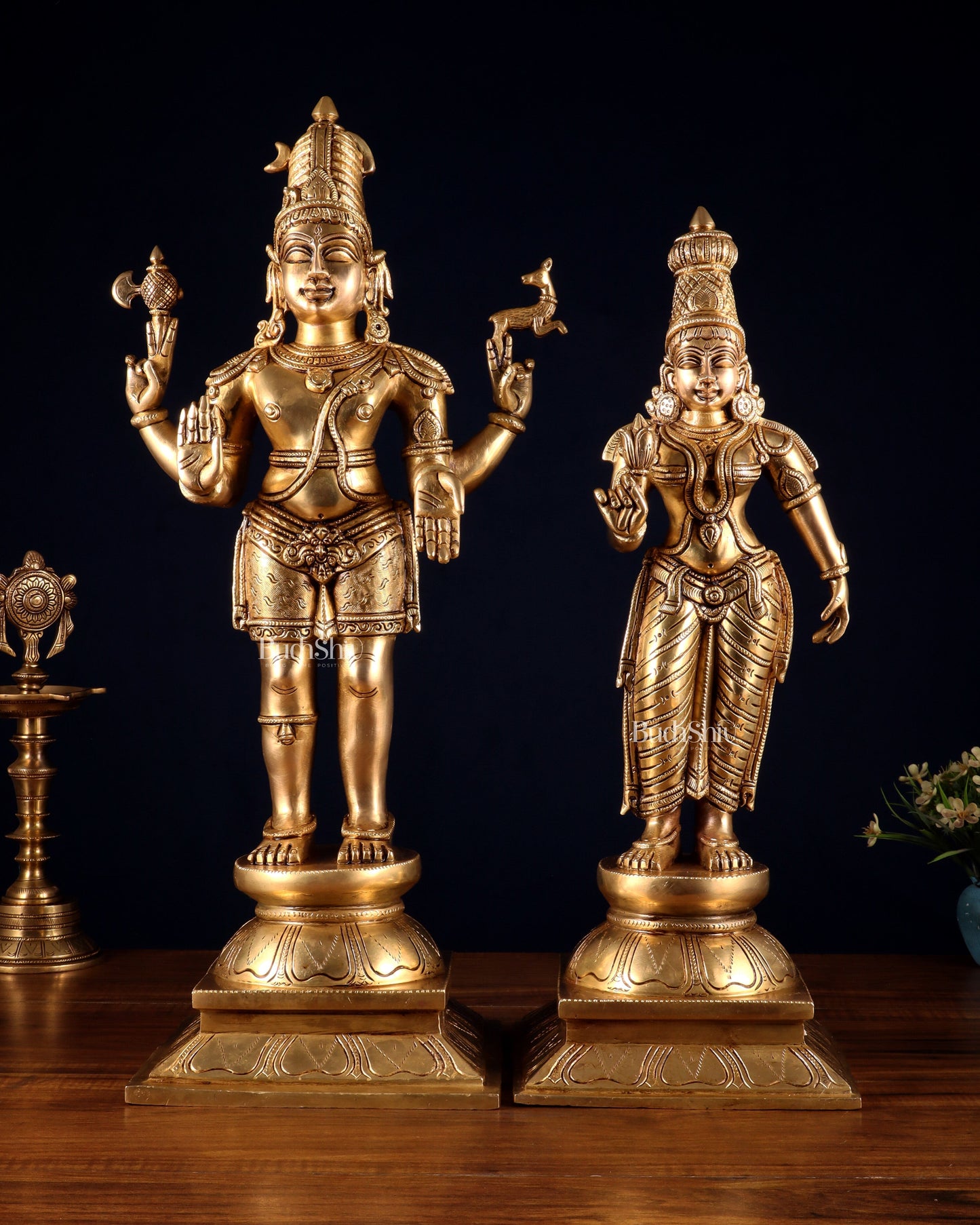 Brass Standing Shiva Parvati idols 23 inch utsava murti | 100% Certified Copper & Brass - Sama Homes Idol - Brass Sculpture