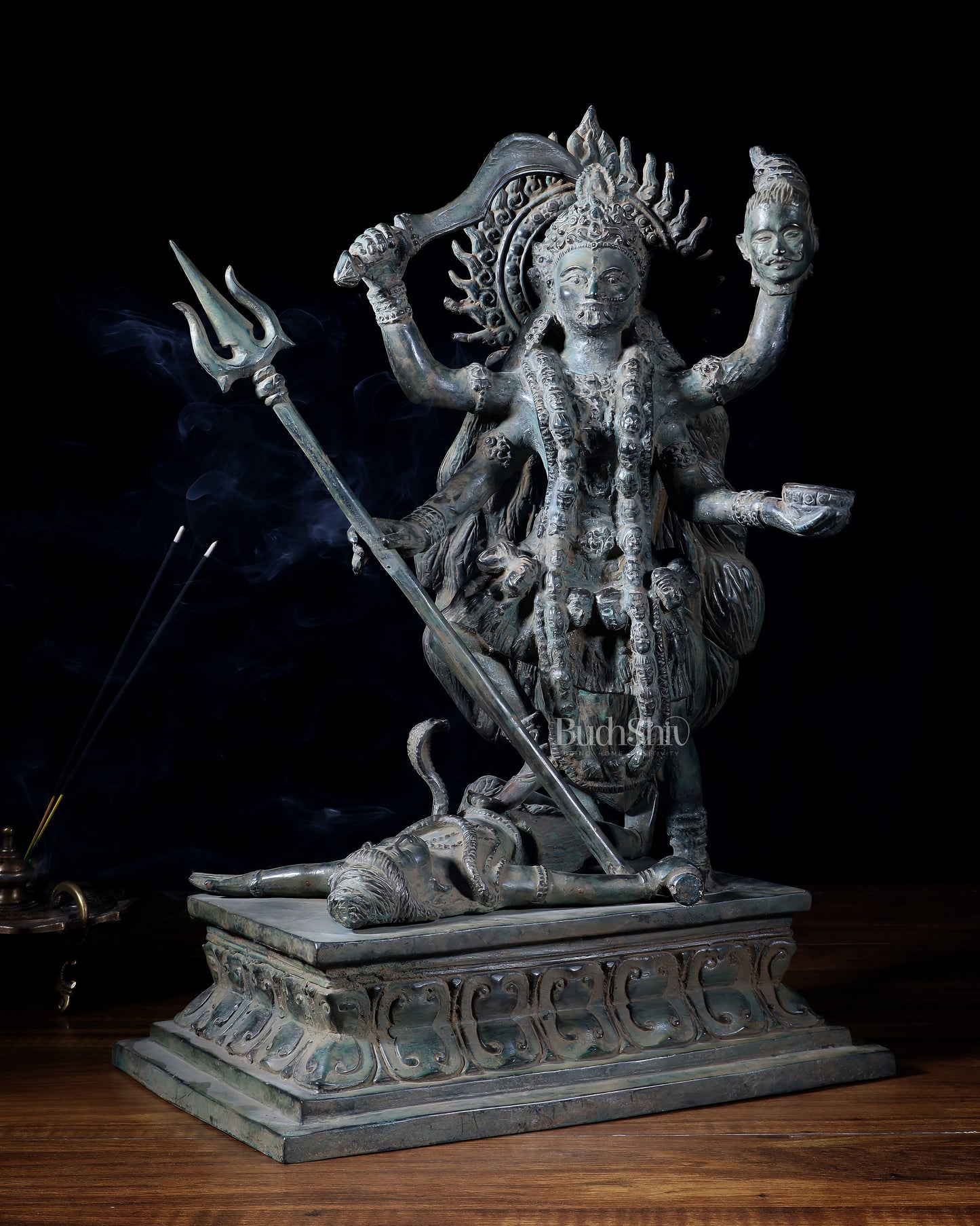 Bronze Kali Standing on Shiva | Indonesian Sculpture – 15.5" - Sama Homes Idol - Brass Sculpture