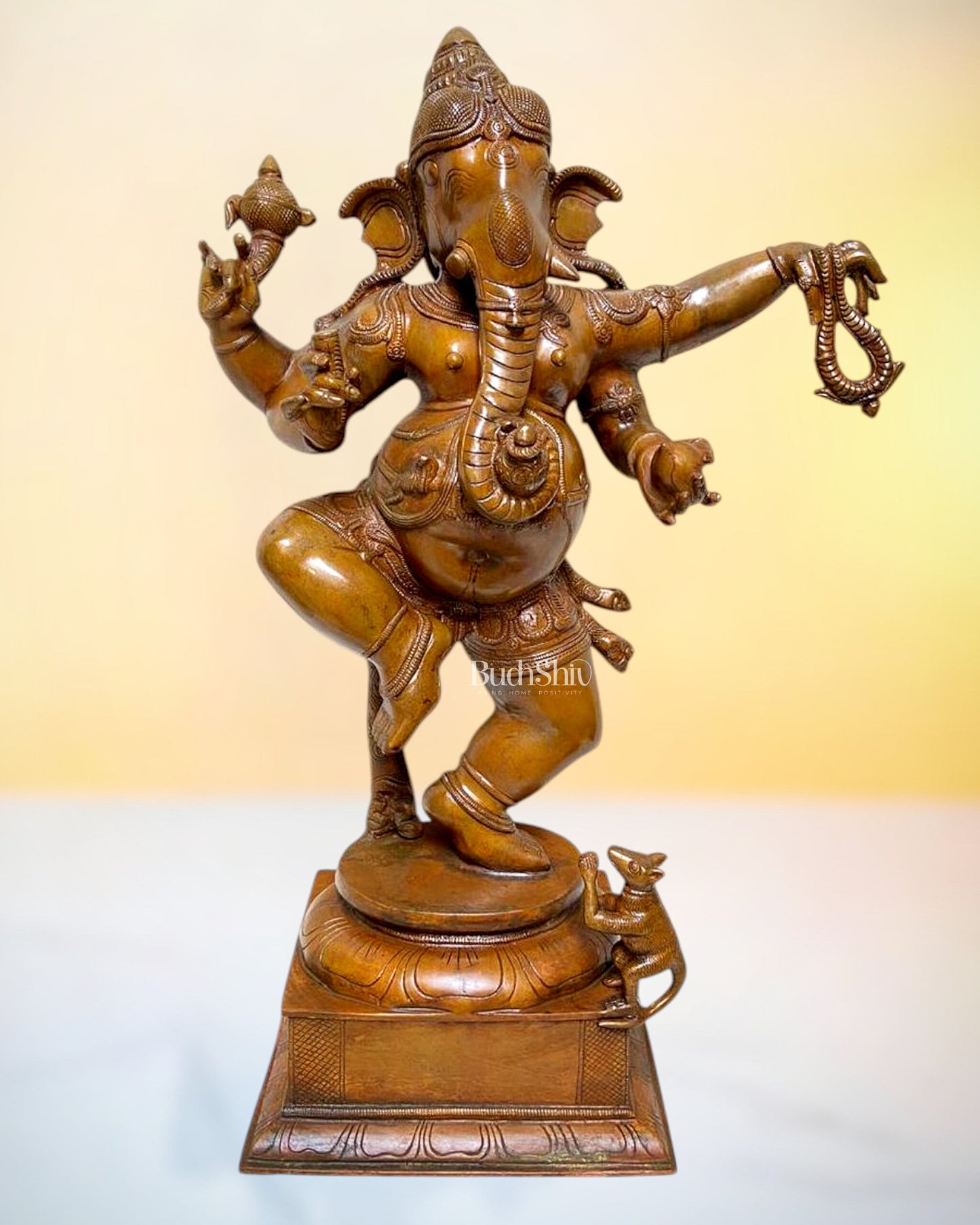 Brass Large Dancing Ganapati Statue 25" bronze tone | 100% Certified Copper & Brass - Sama Homes Idol - Brass Sculpture