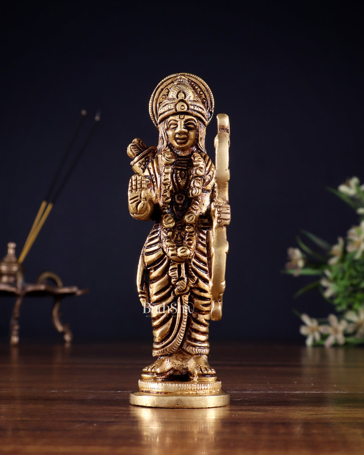 Pure Brass Lord Rama Statue – 4.5" Miniature Idol for Home Temple - Sama Homes Idol - Brass Sculpture