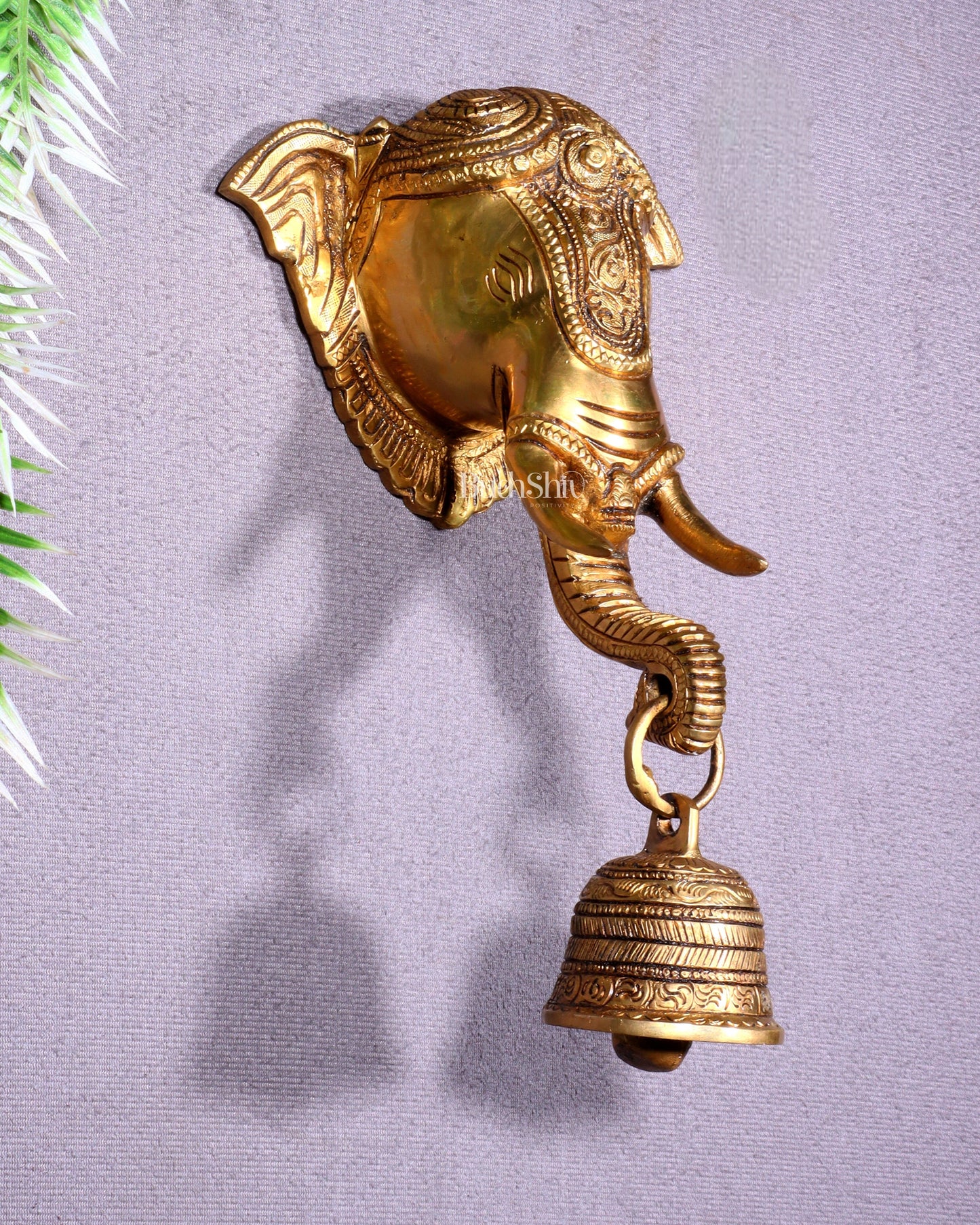 Pure Brass Elephant Face with Bell Wall Hanging 10.6" – Sama Homes