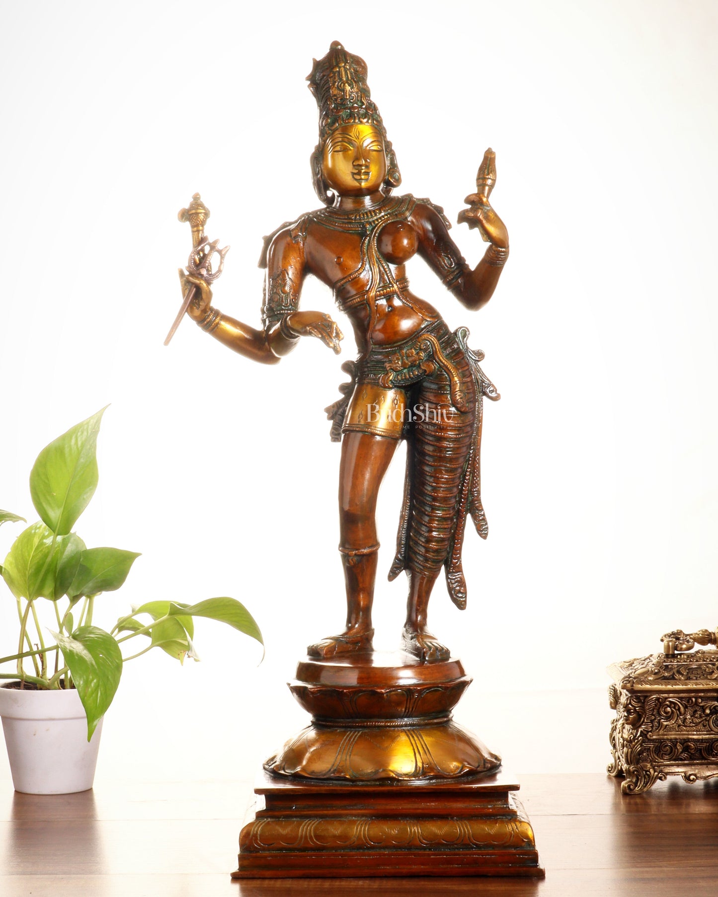Ardhanarishwara Shiv Parvati as one Brass statue 23" chola tone | 100% Certified Copper & Brass - Sama Homes Idol - Brass Sculpture