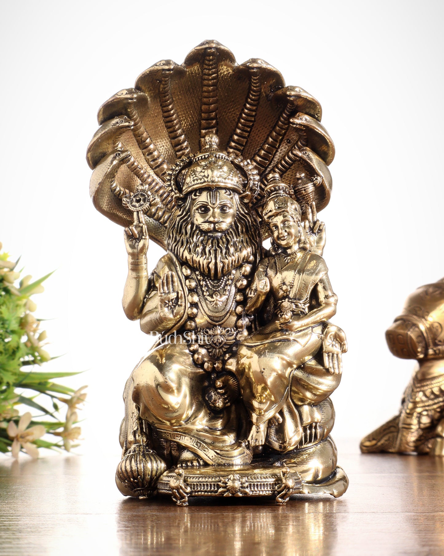 Pure Brass Narsimha Lakshmi Idol - 4 Inch - Sama Homes Idol - Brass Sculpture