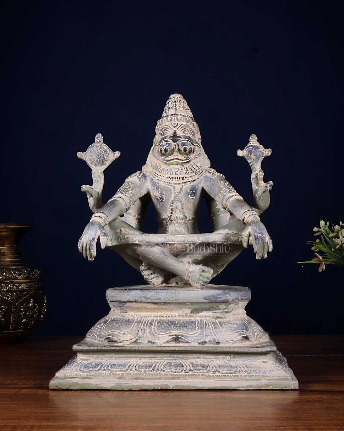 Brass Yog Narasimha swamy Statue 11" vintage - Sama Homes Idol - Brass Sculpture