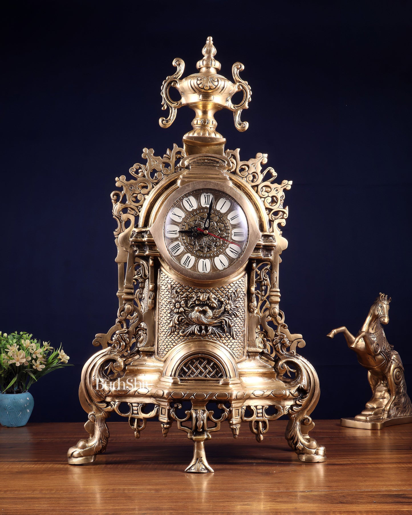 Vintage Brass Victorian Style Table Clock | 23-Inch - Sama Homes Idol - Brass Sculpture